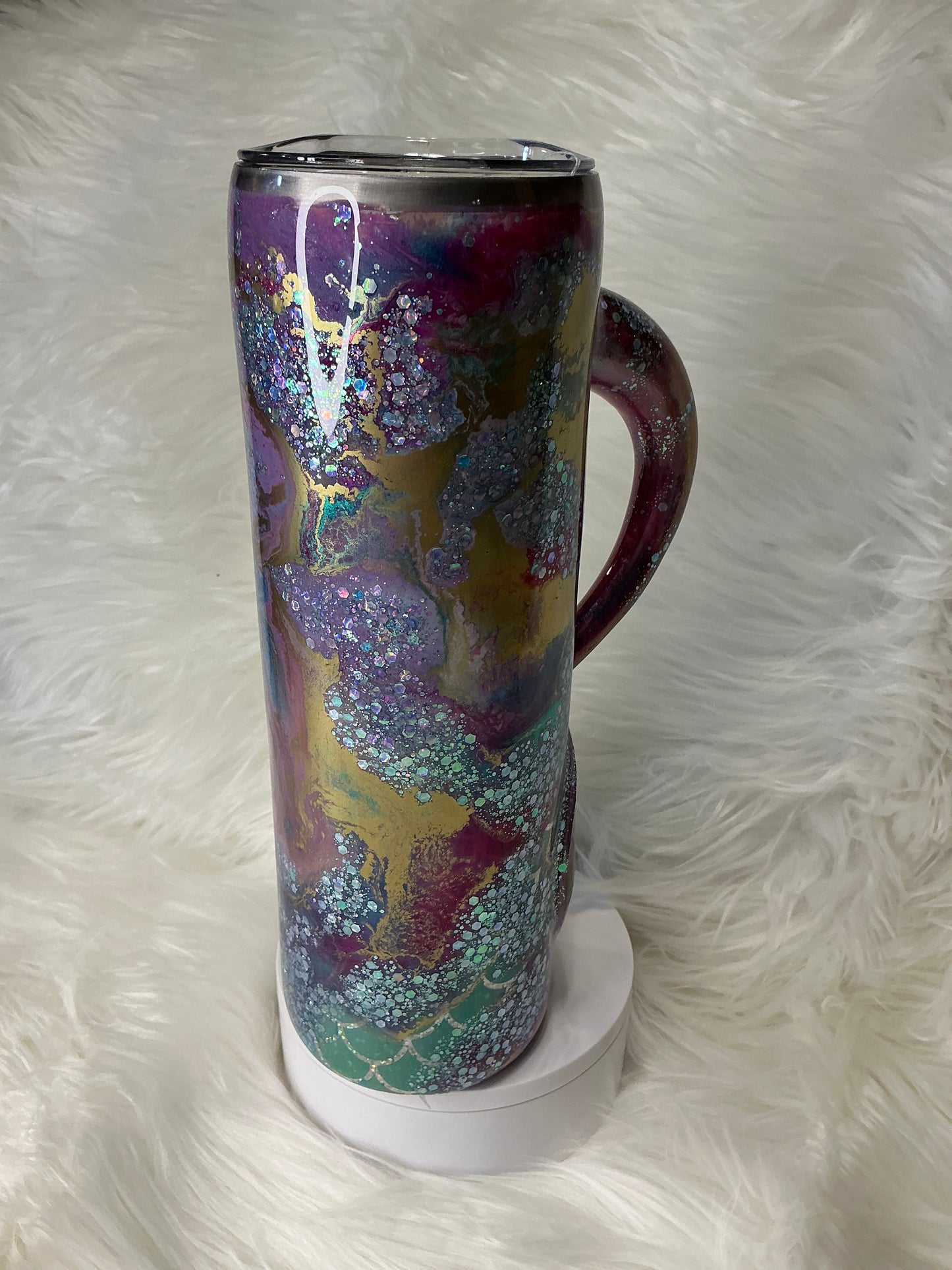 #701. 30 oz skinny tumbler with 3-D Mermaid Tail