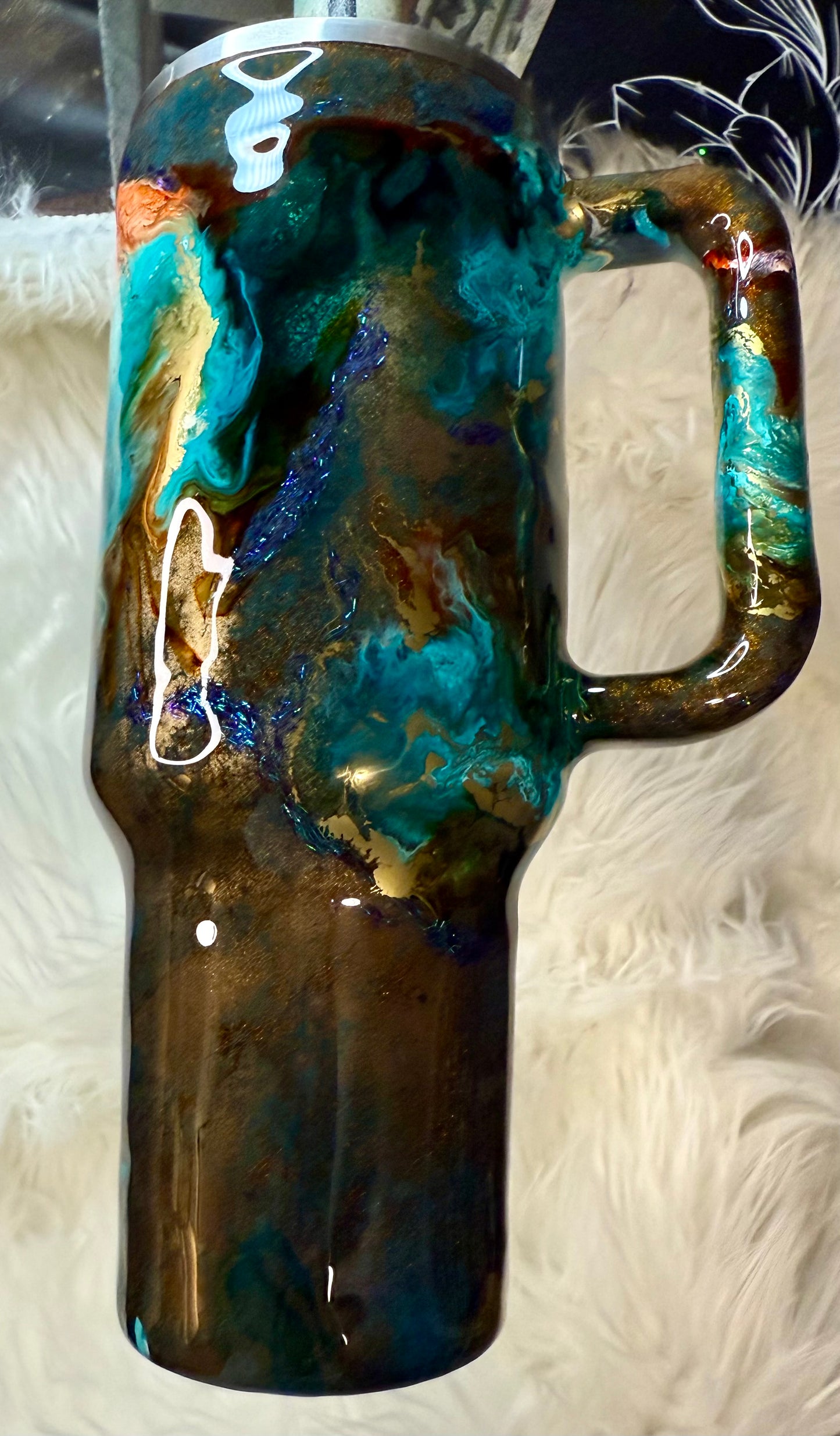 #712. 40 oz Traveler Patina with Ink Drop, & Titan by Foils & Flakes