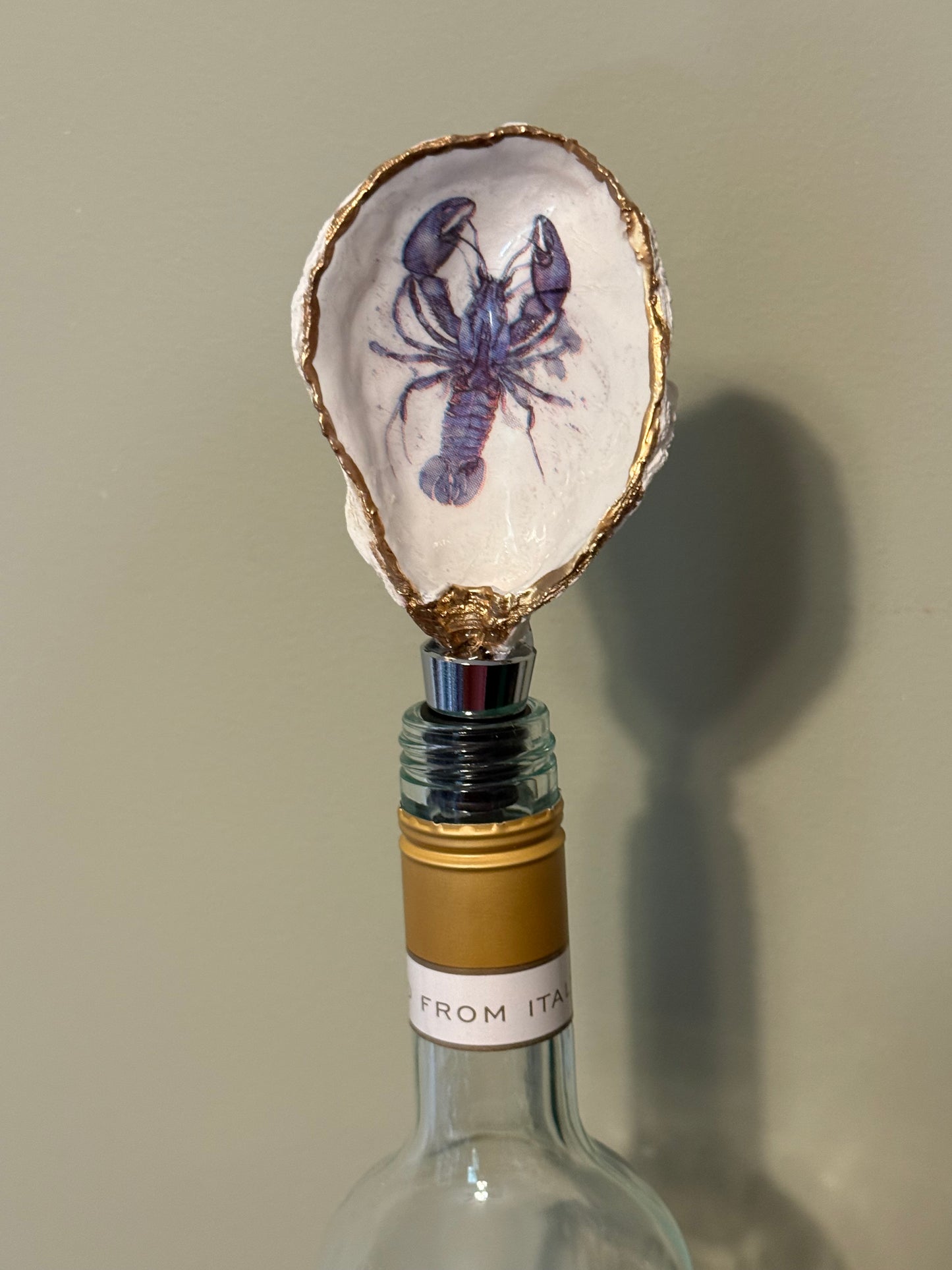 Wine Stopper - Oyster Shell with a Lobster