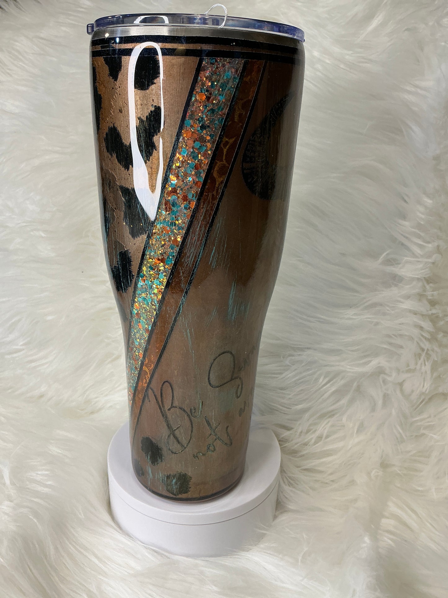 #698. 40 oz Modern Curve in Western Mixed Media “Be Savage, Not Average”