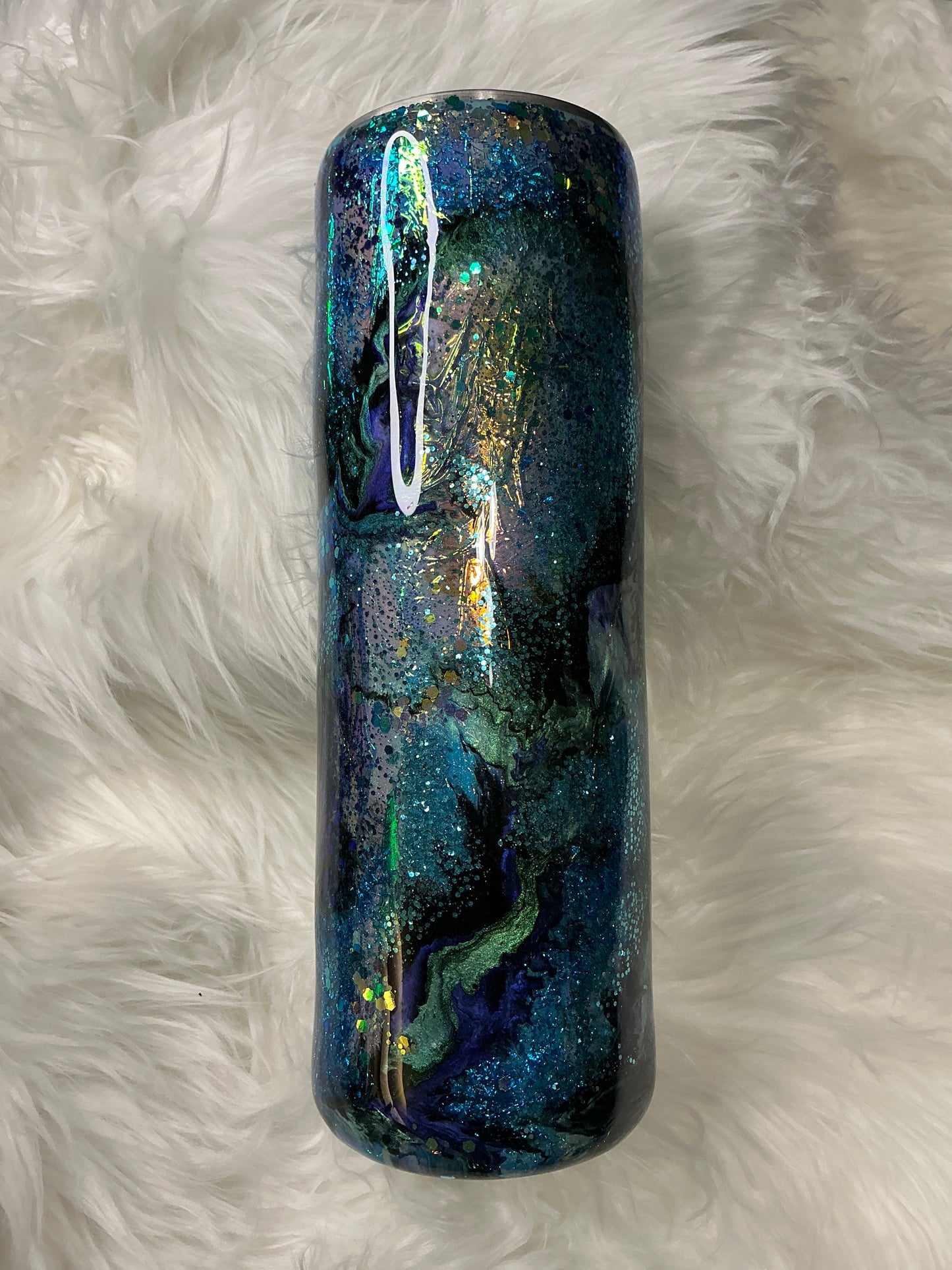#604. 30 oz Skinny - Black Opal with Cellophane Base