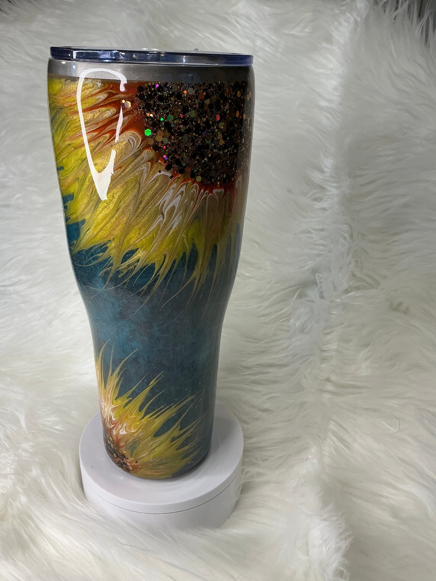 #688. 40 oz Modern Curve in a Teal Patina Sunflower