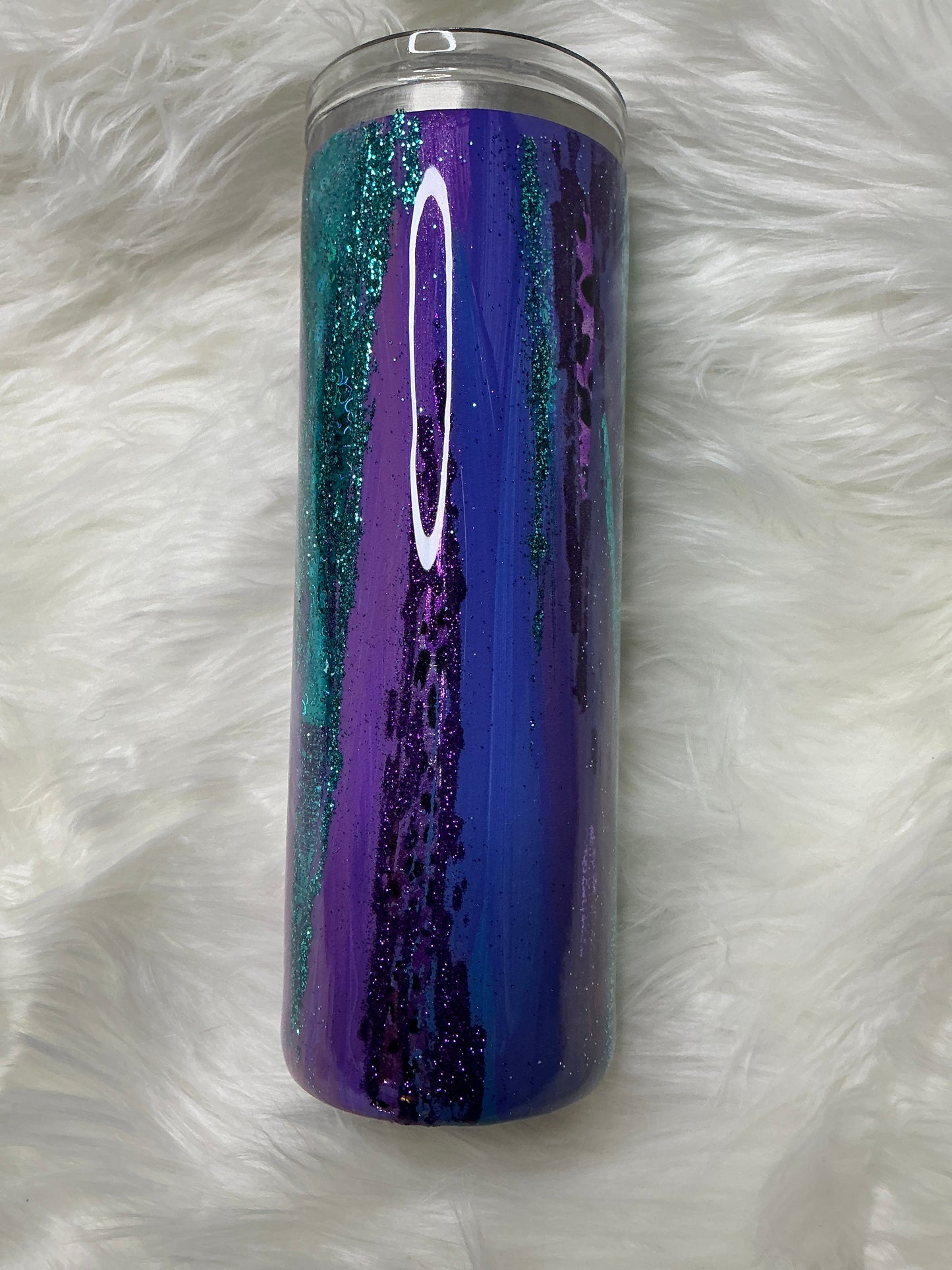 #117. 20 oz Skinny - Dirty Pour Teal, Blue, & Purple with Foil & Glitter