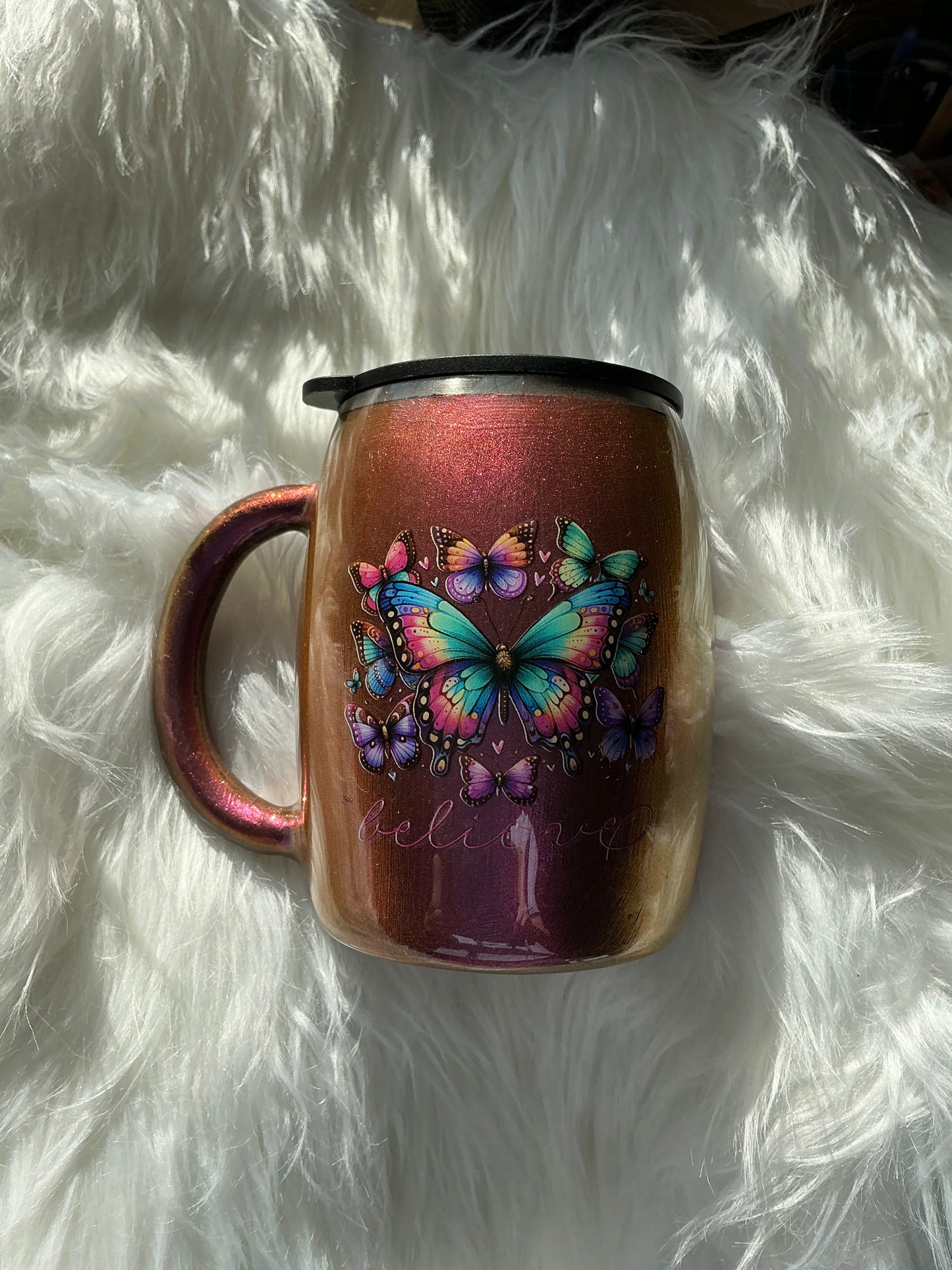 #204. 14 oz Coffee Mug - Chameleon Micas and Butterflies
