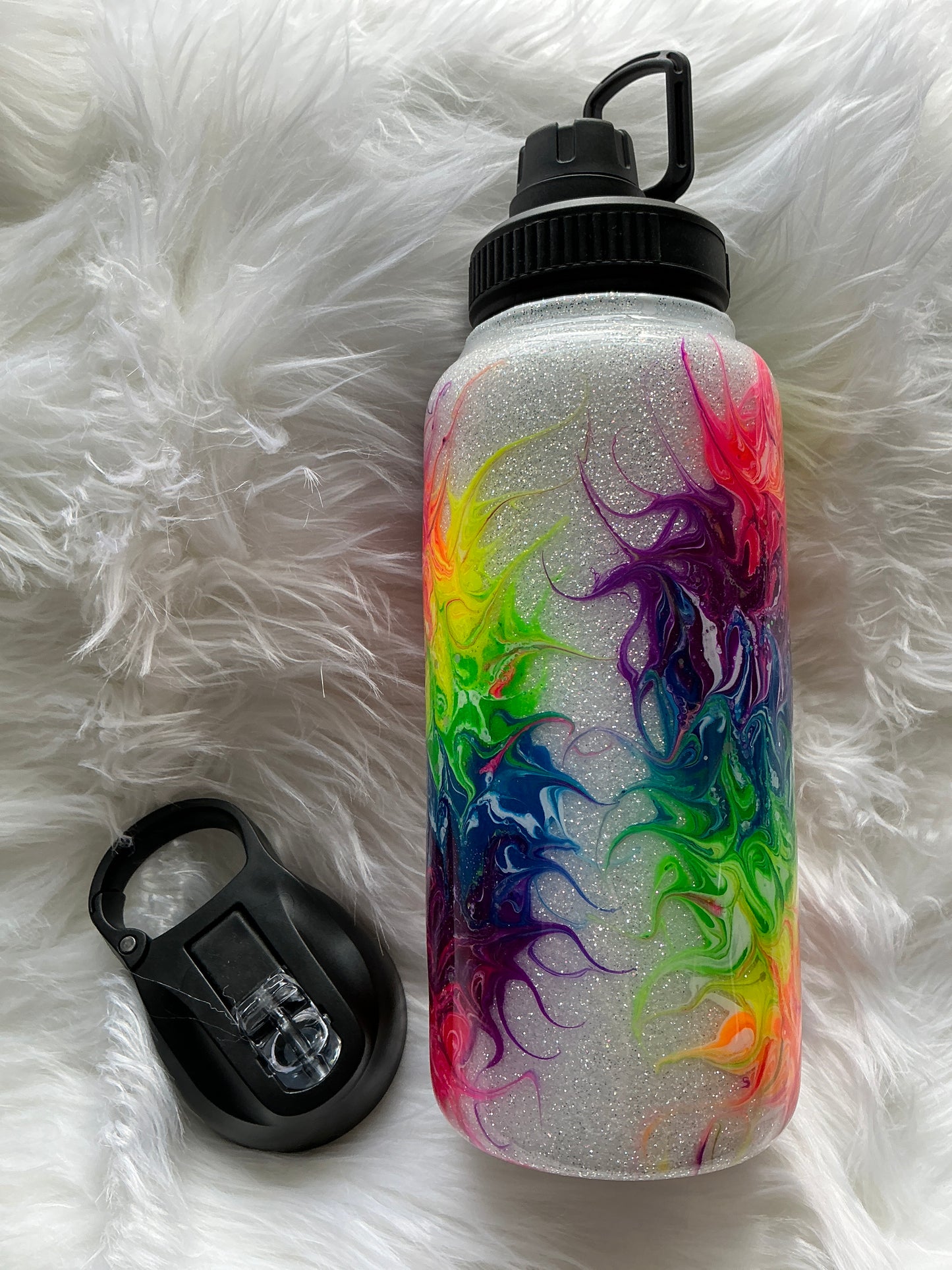 #29. 32 oz Duo Hydro Bottle Bouji TI Inspired on a White Glitter Base.