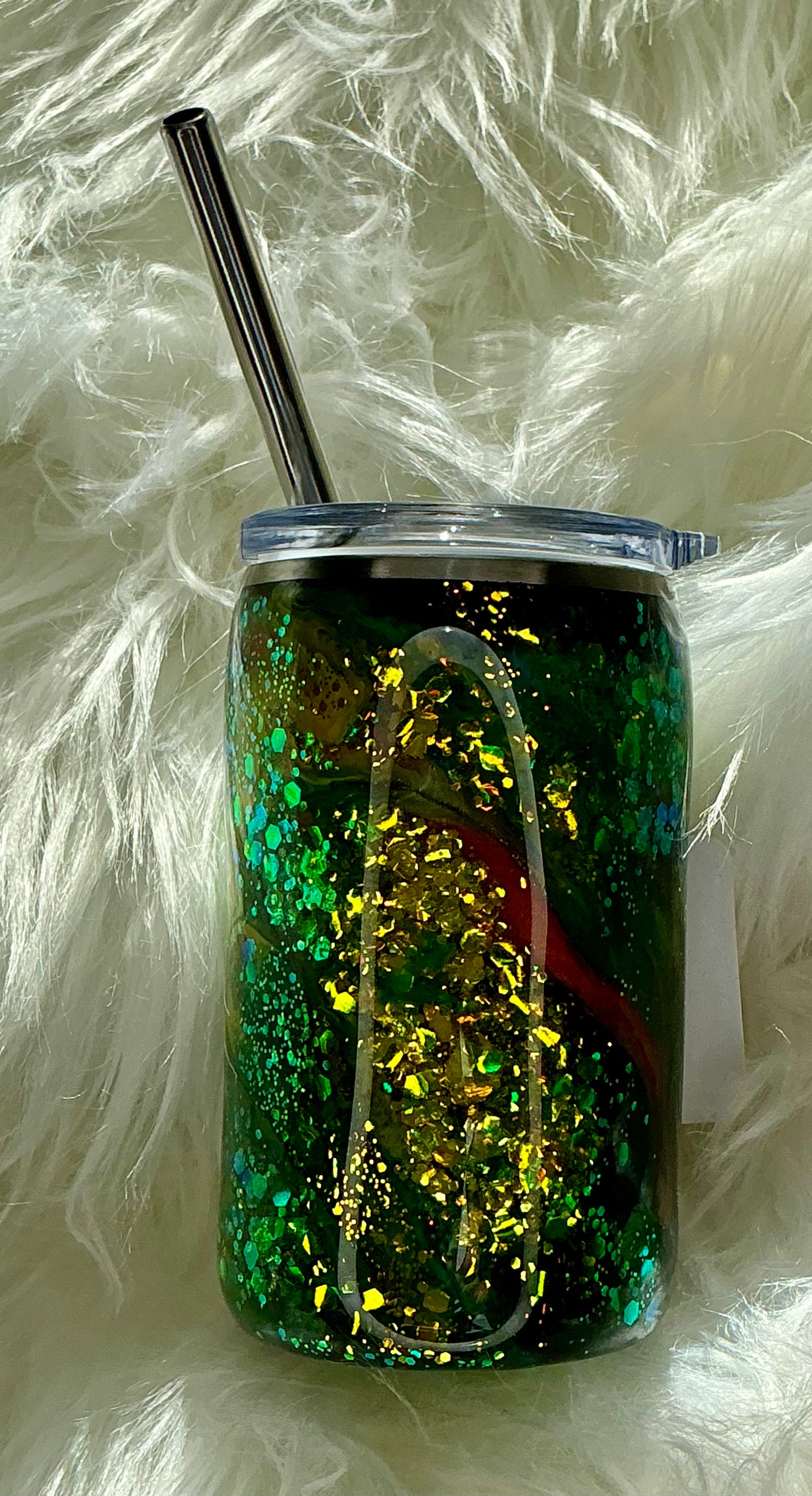 #133. 3oz Shot Glass with Inks and Yellow Chunky Glitter