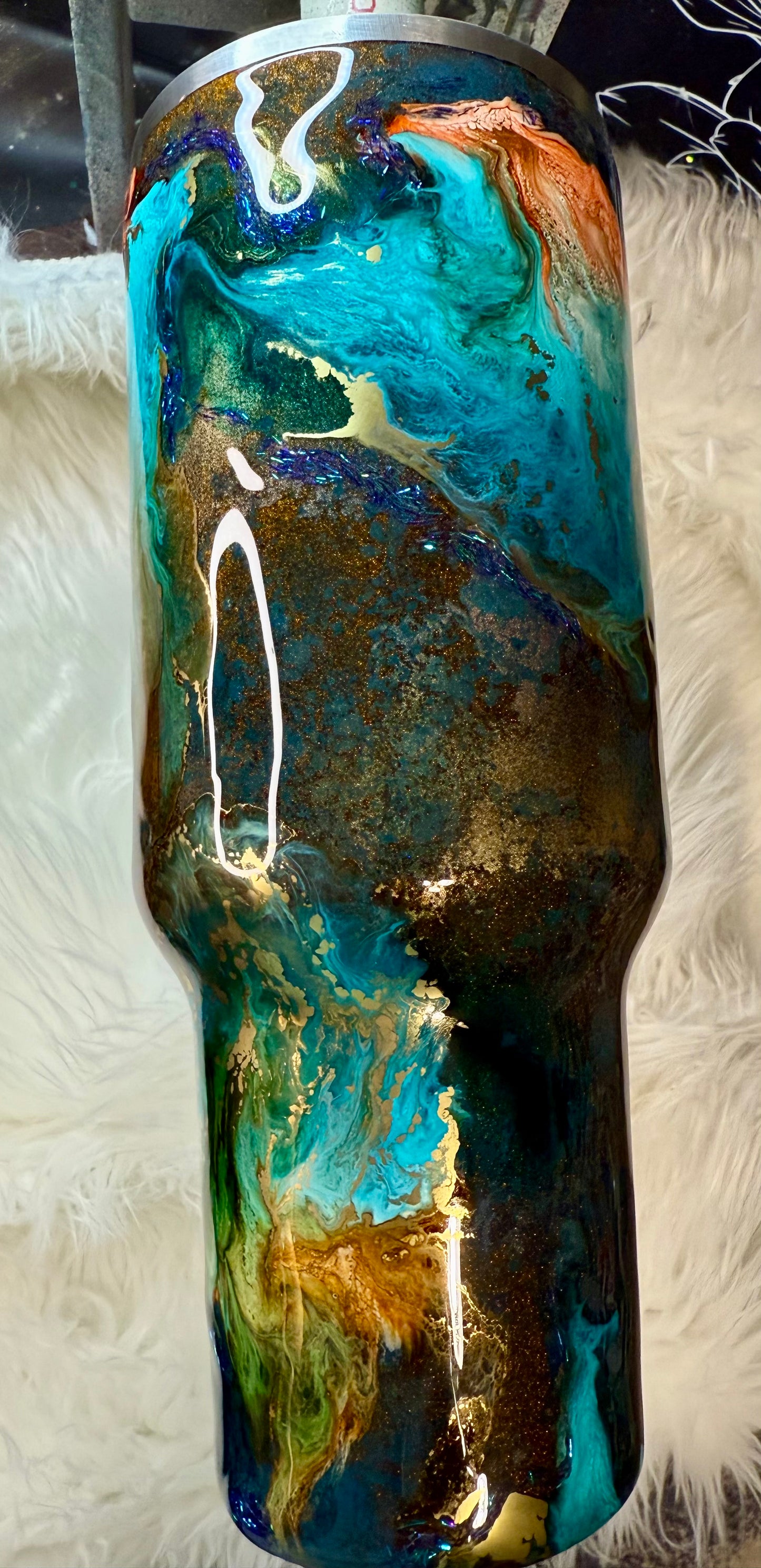 #712. 40 oz Traveler Patina with Ink Drop, & Titan by Foils & Flakes