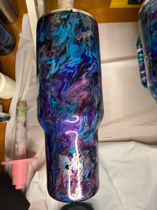 40 oz Traveler w/ Turquoise, Purple, & Pink Mash-Up Technique