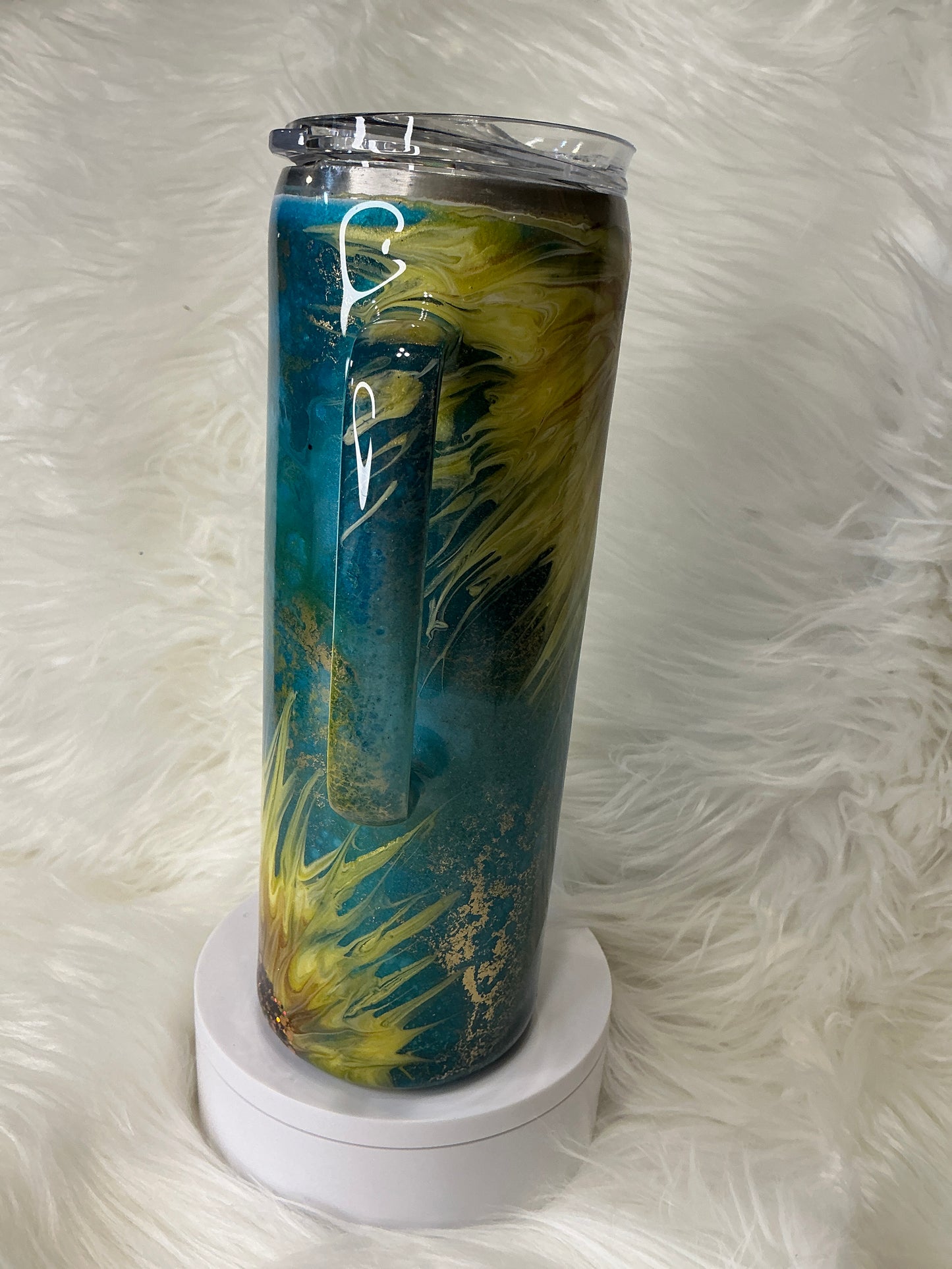 #696. 20 oz Hoggdle teal patina & Sunflowers