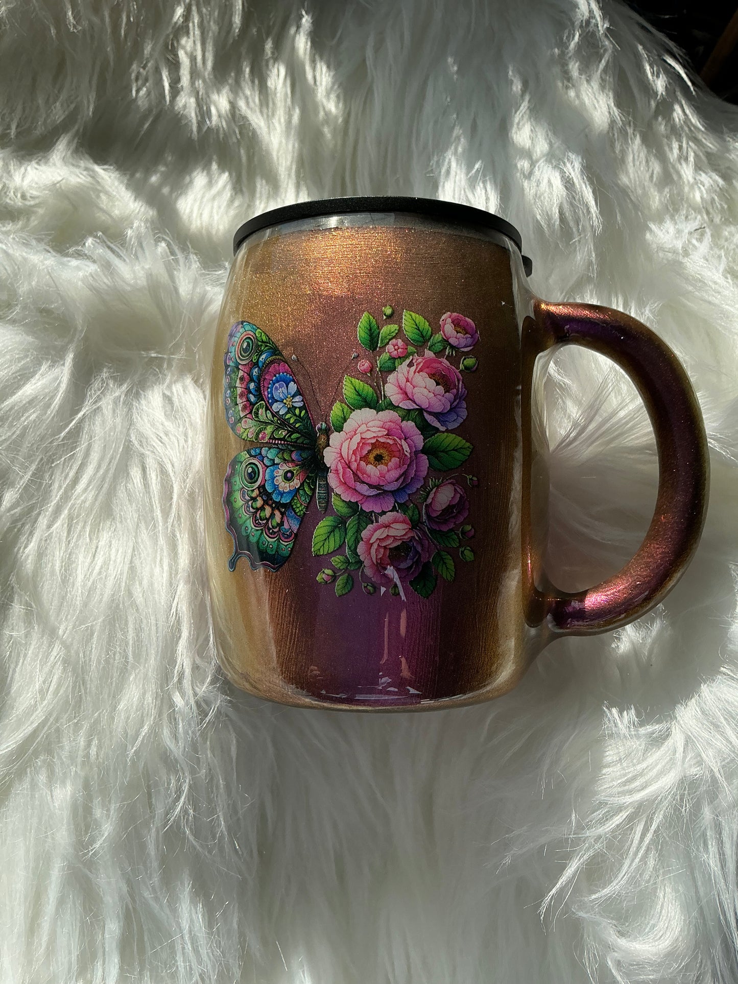 #204. 14 oz Coffee Mug - Chameleon Micas and Butterflies