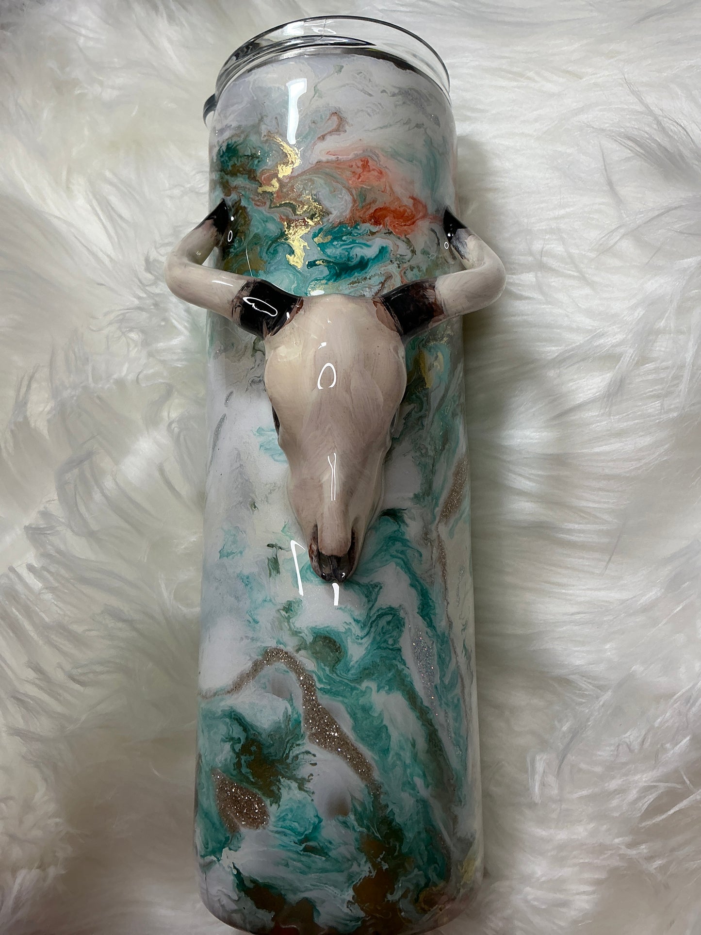 #61. 30 oz skinny tumbler with 3-D Longhorn Skull