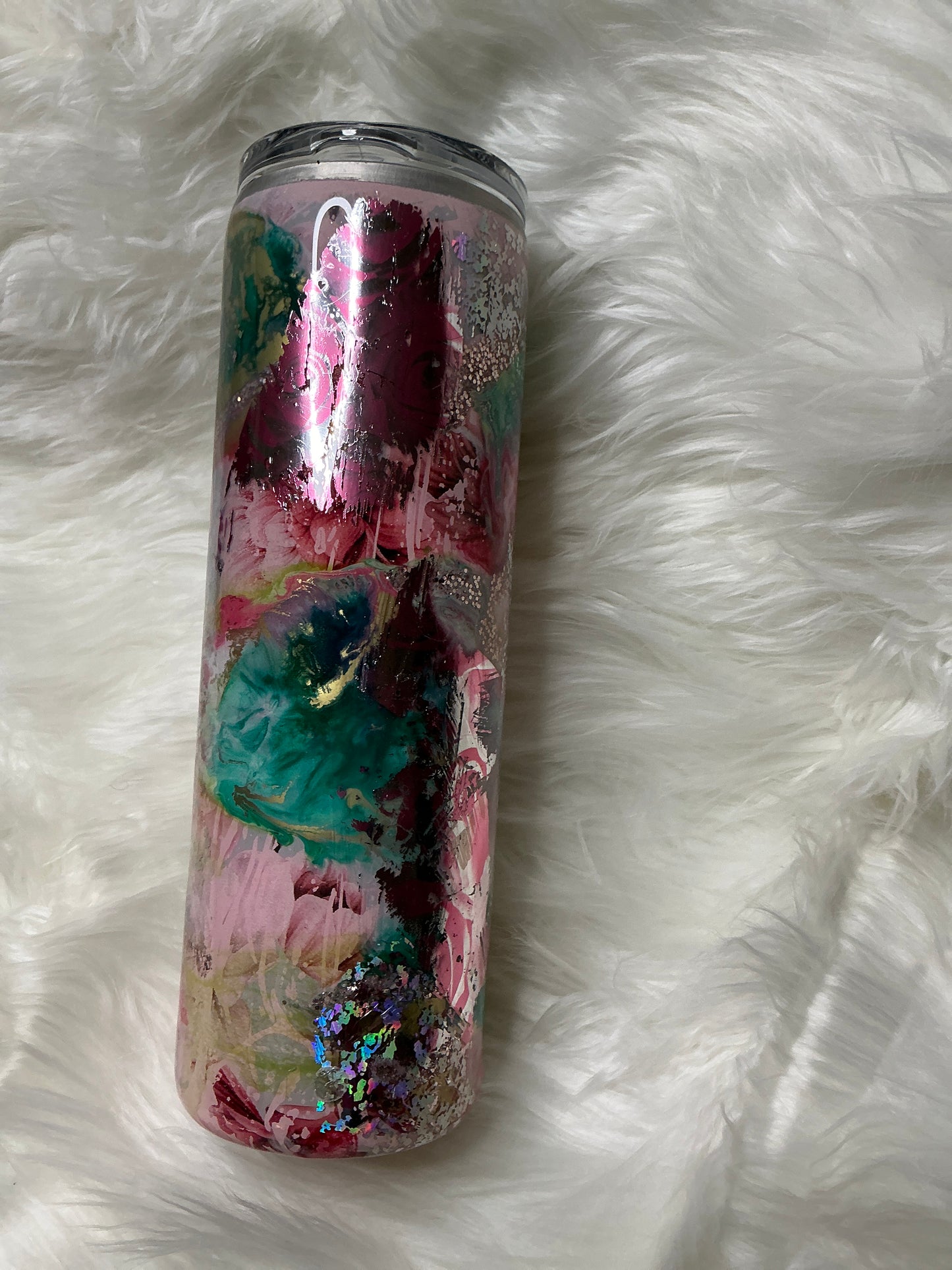 #320. 30 oz Skinny - Rose Foil with pastel Pinks & Greens