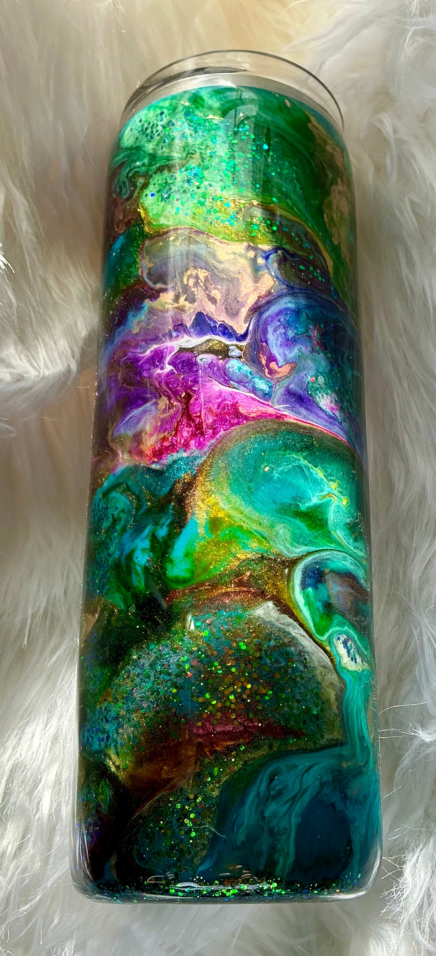 #312. 30 oz Skinny - Green Swirl with a POP of Pink!