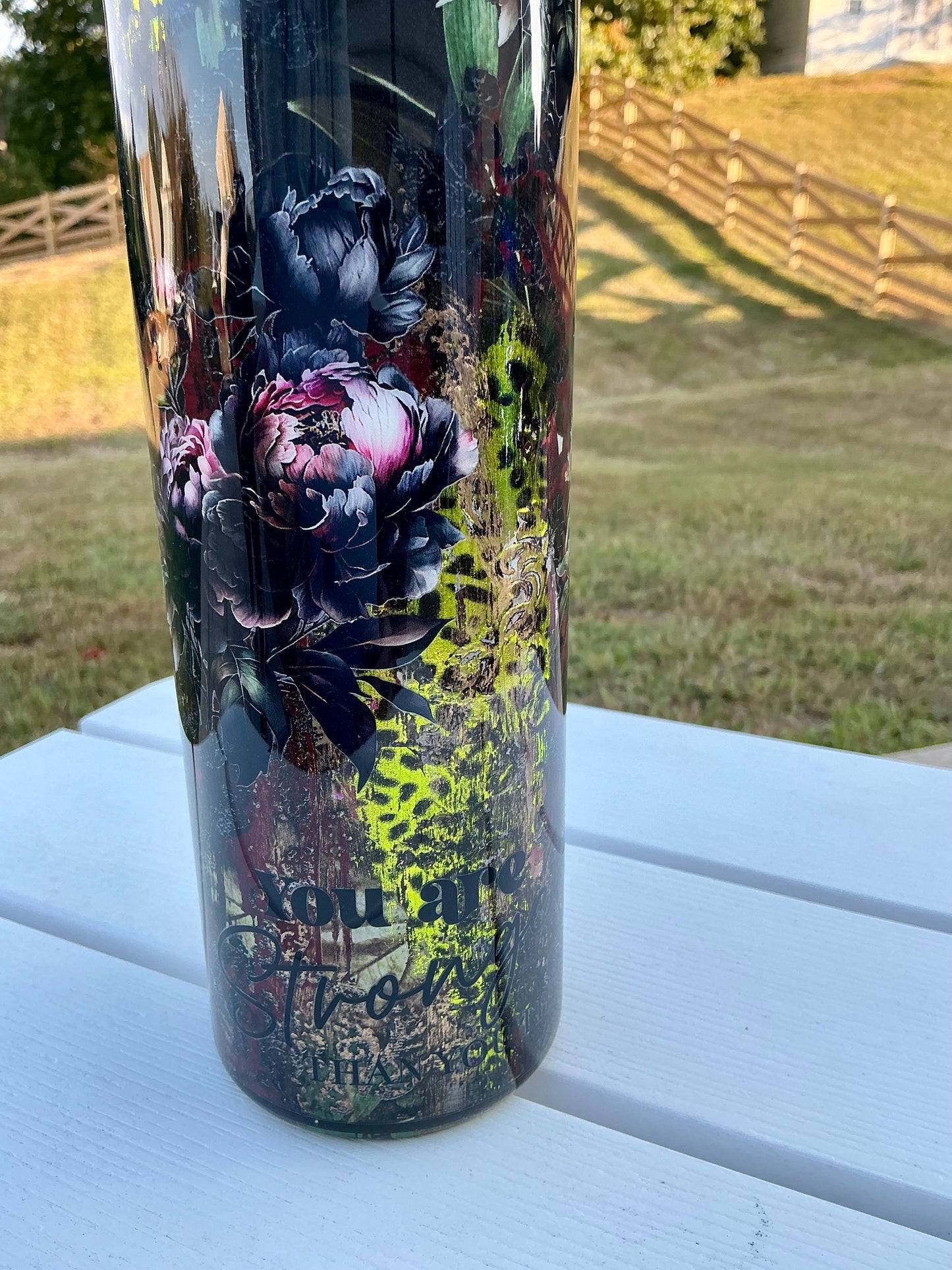 #714. 32 oz Tipsy GRUNGE with Peonies & a GRUNGE Element Sheet & Peony UVDTFs