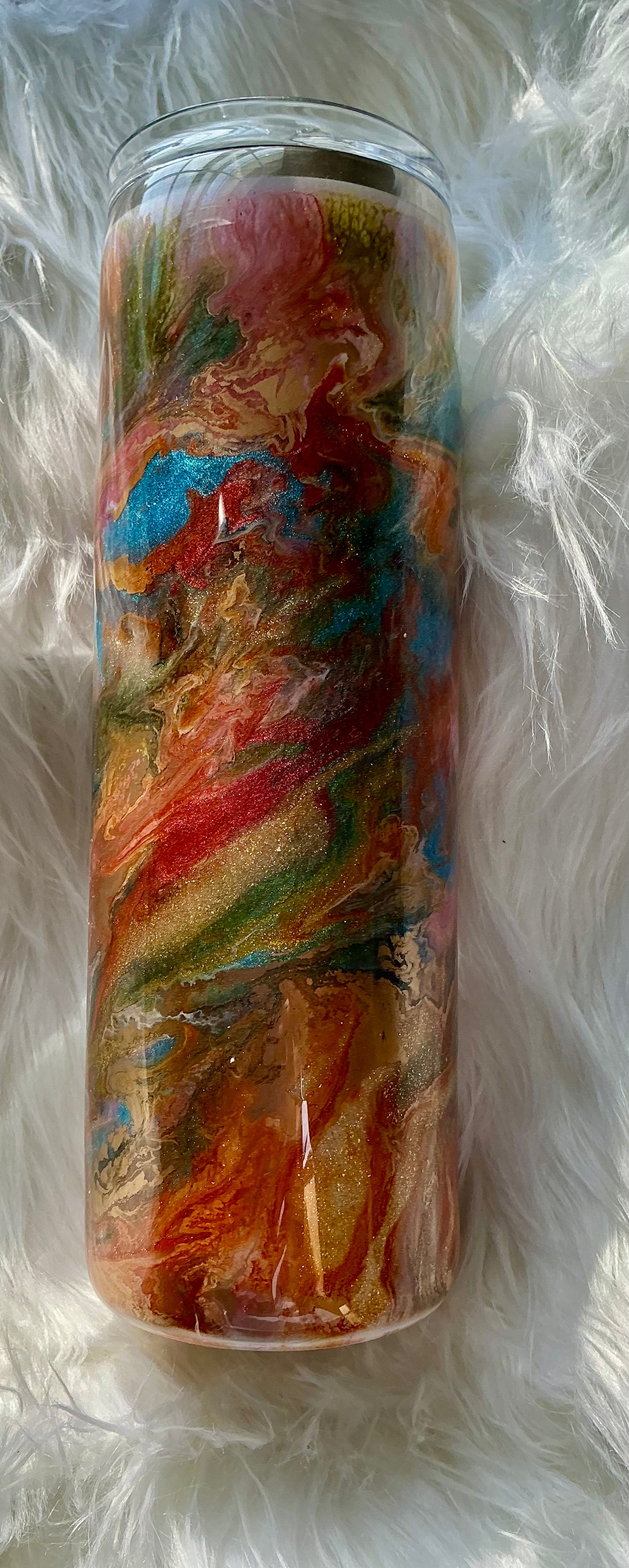 #311. 30 oz Skinny - Fall Blast with Red, Orange, Green, Teal Inks
