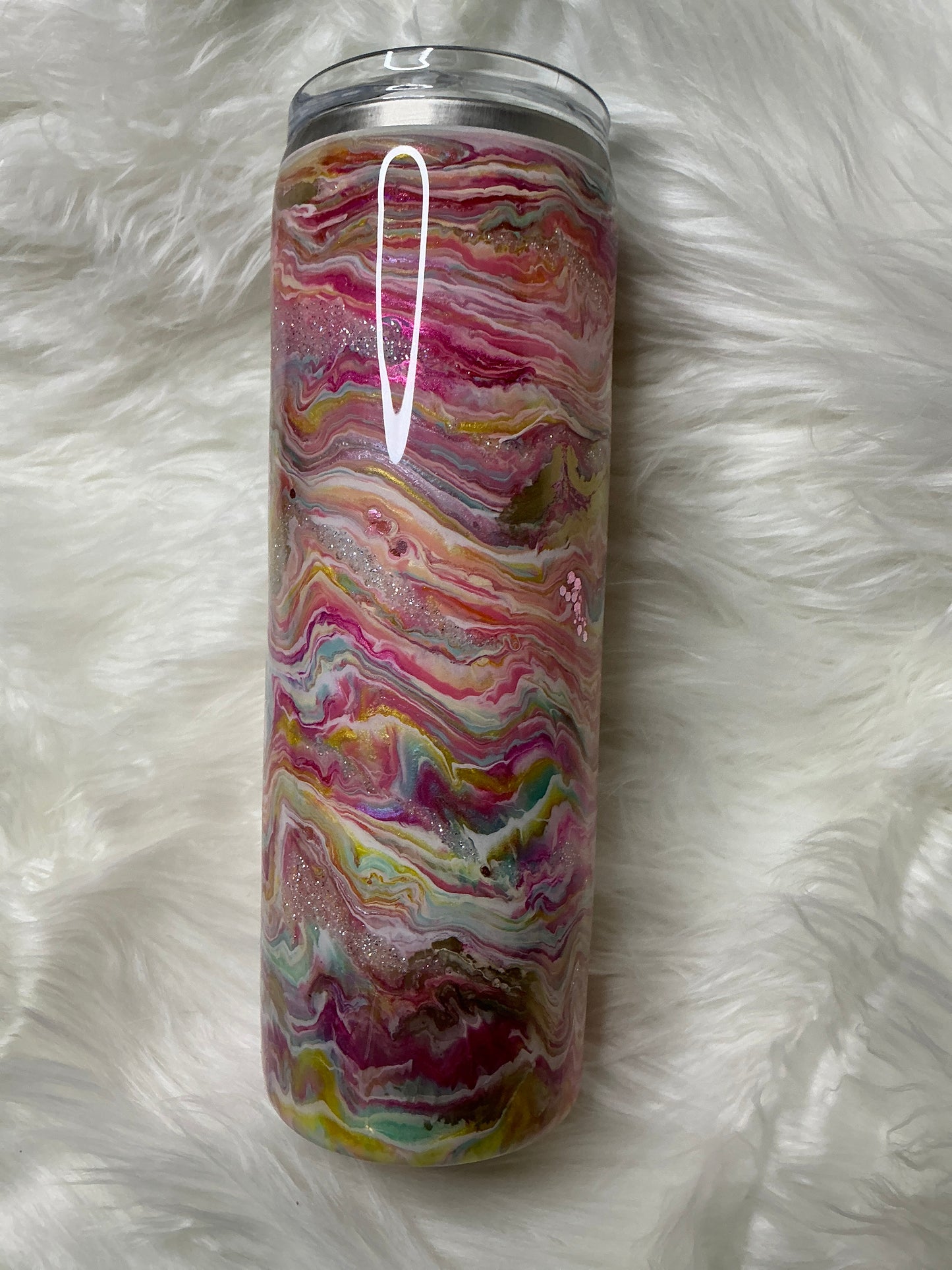#303. 30 oz Skinny - Blurred Line Pastels with Glitter (Fruit Loops!)