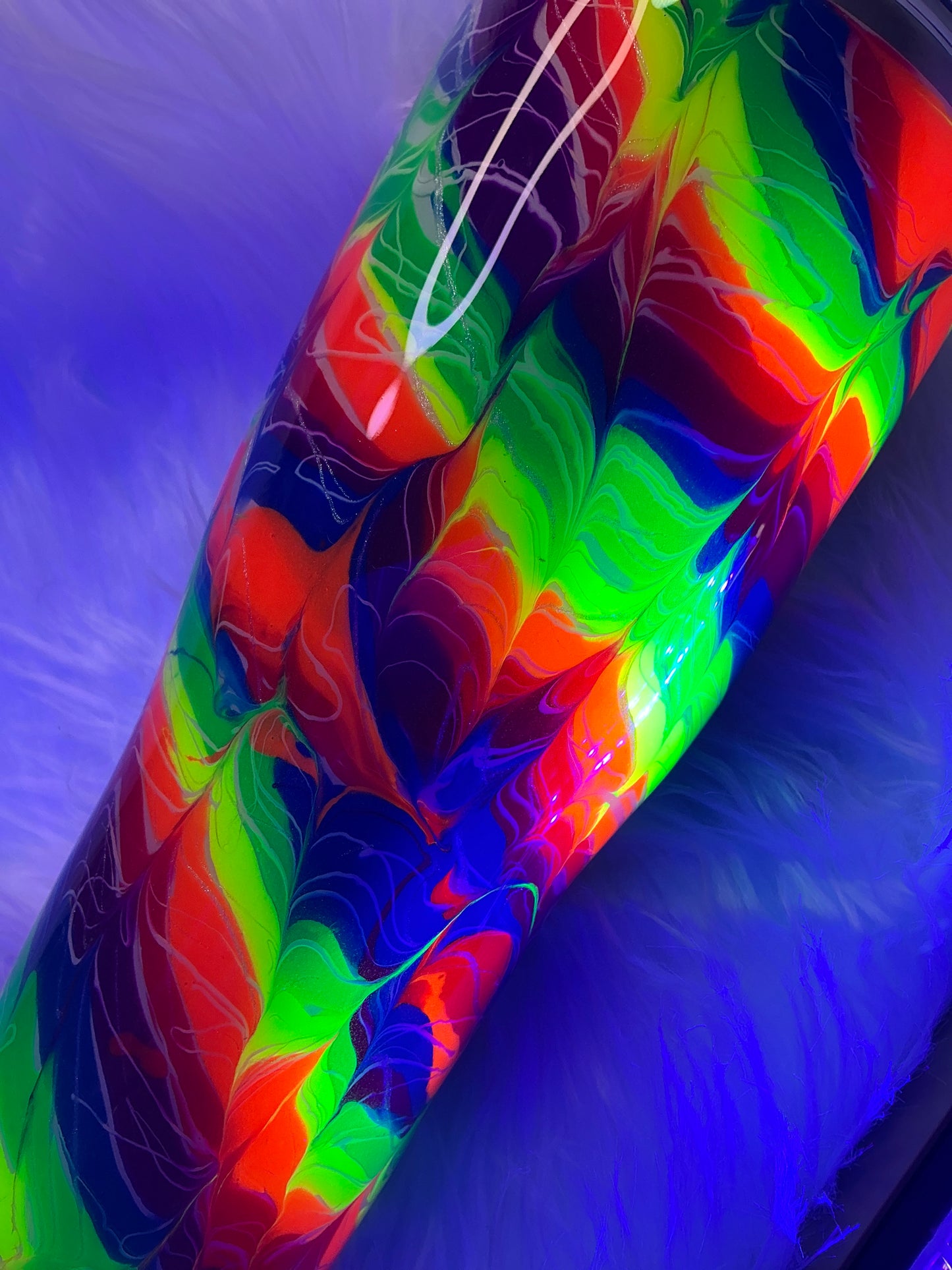 656. 40oz Modern Curve “I Decide My Vibe” - in a Neon Candy Swirl Technique with Glow!