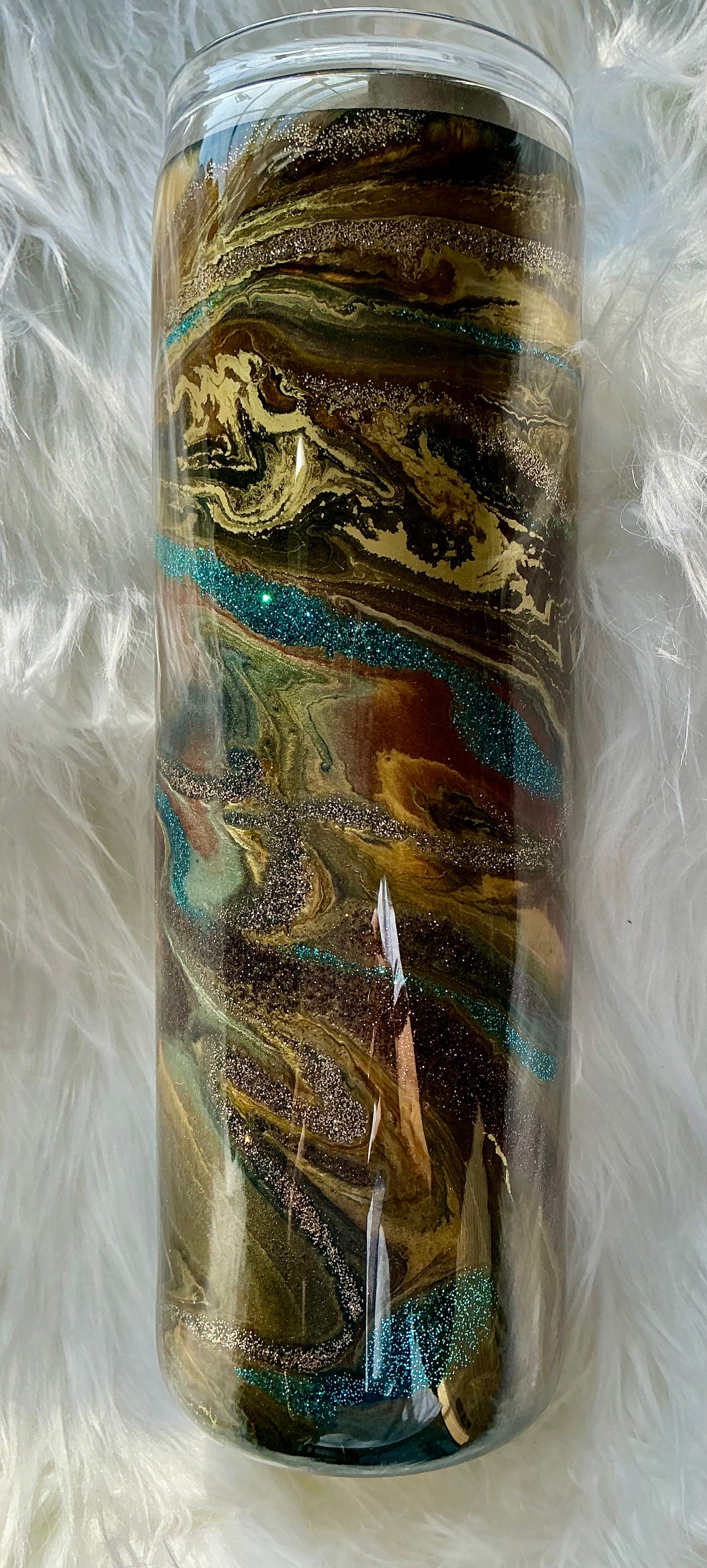 #93. 30 oz Skinny - Landslide in Browns, Golds, Teal, and Green