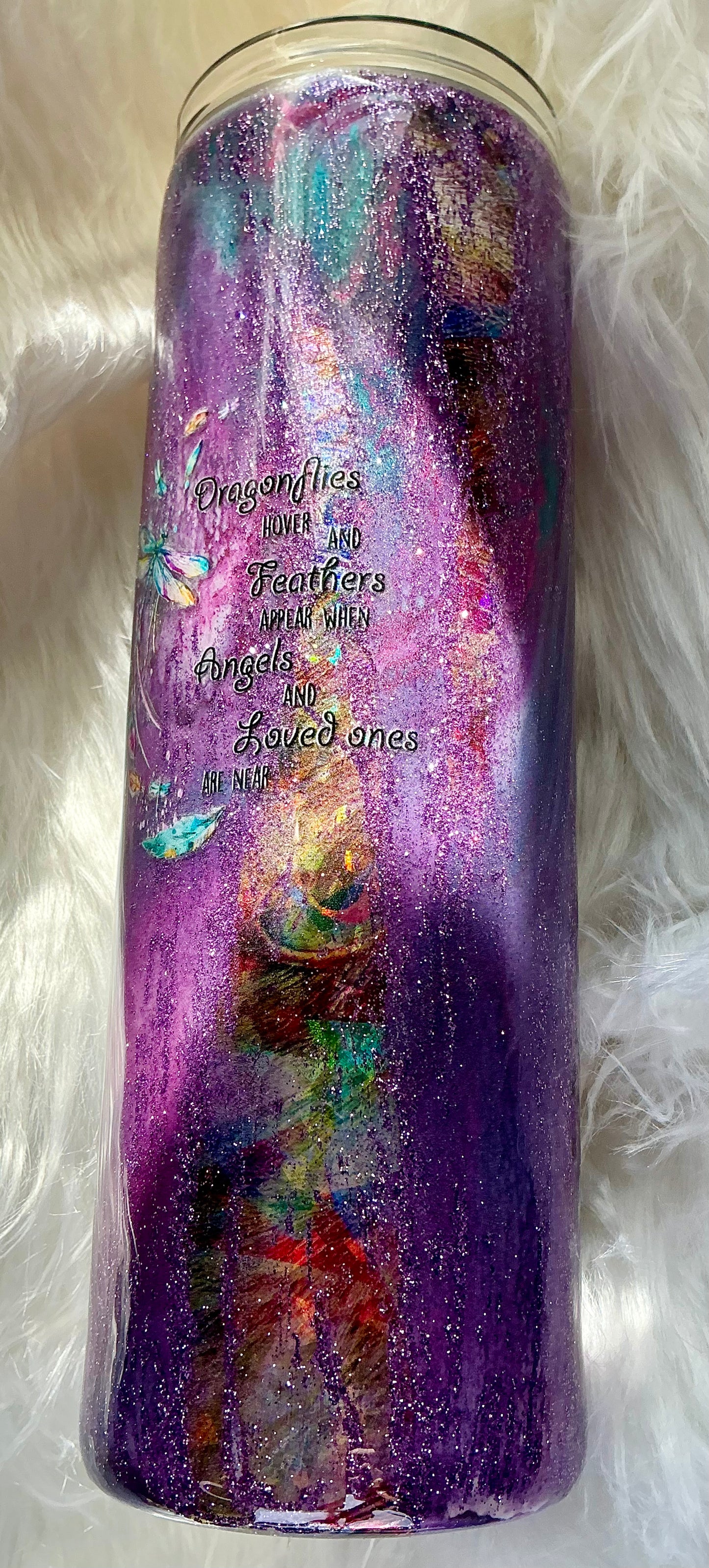 #310. 30 oz Skinny - Dragonflies & Feathers on a purple Base with Foils