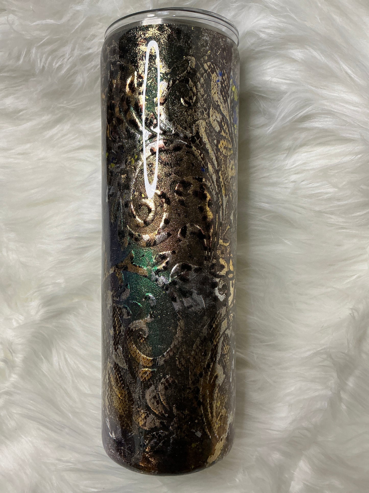 #53. 30 oz Skinny - Rustic Grunge with Foil & Tooled Leather