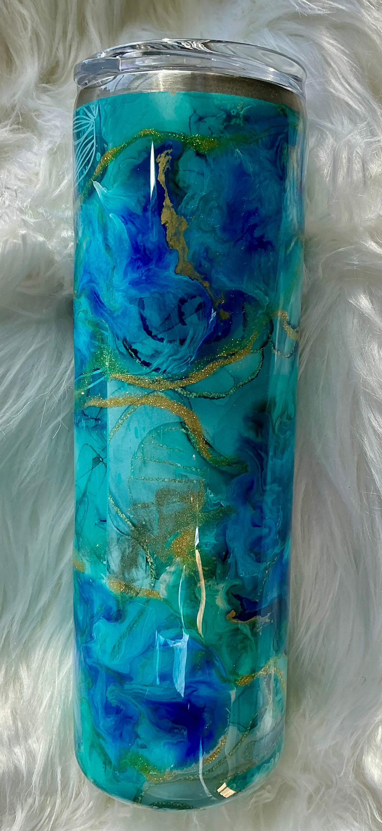 #70. 30 oz skinny tumbler - Ink swirl with beach foil base