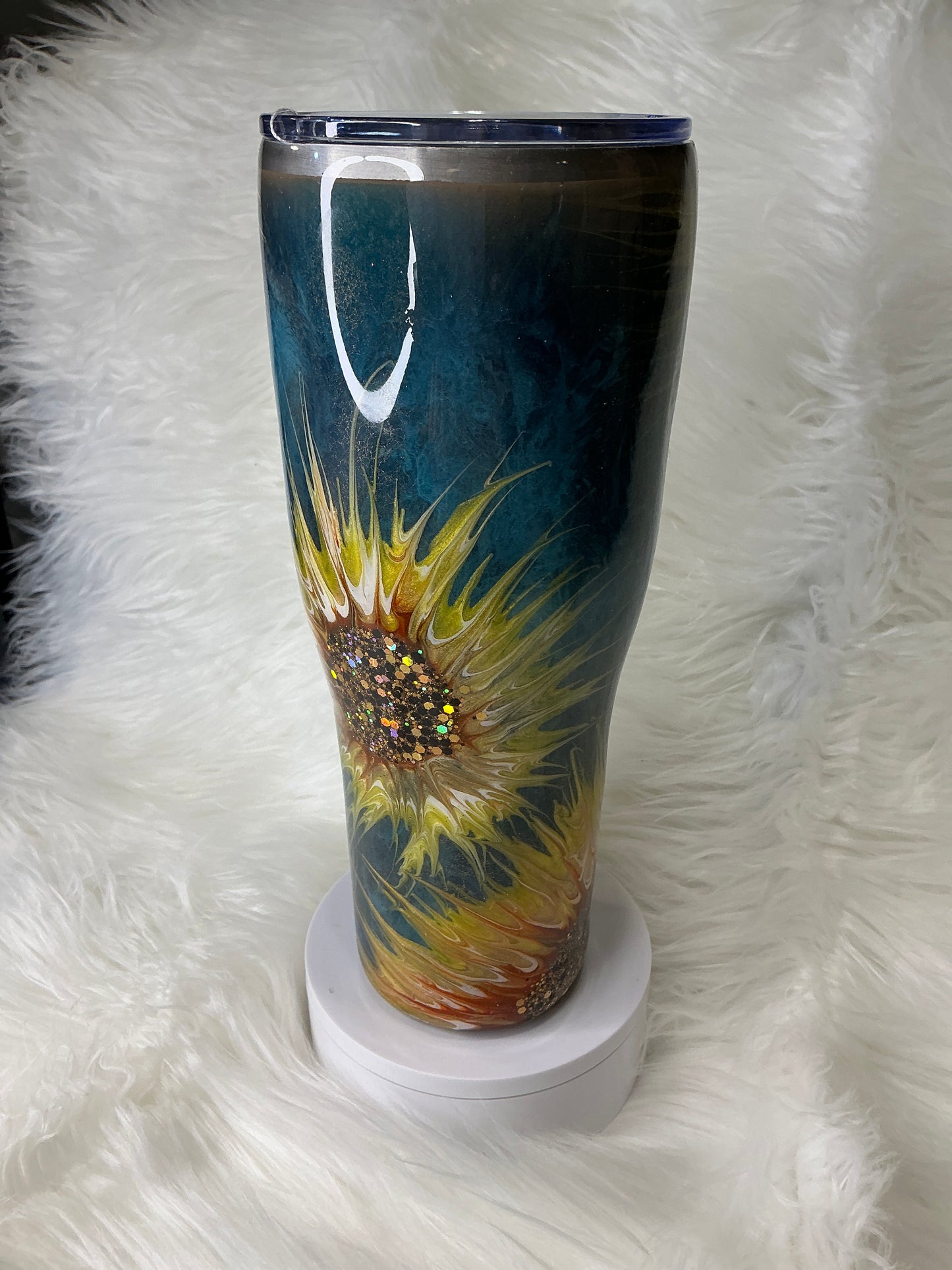 #688. 40 oz Modern Curve in a Teal Patina Sunflower