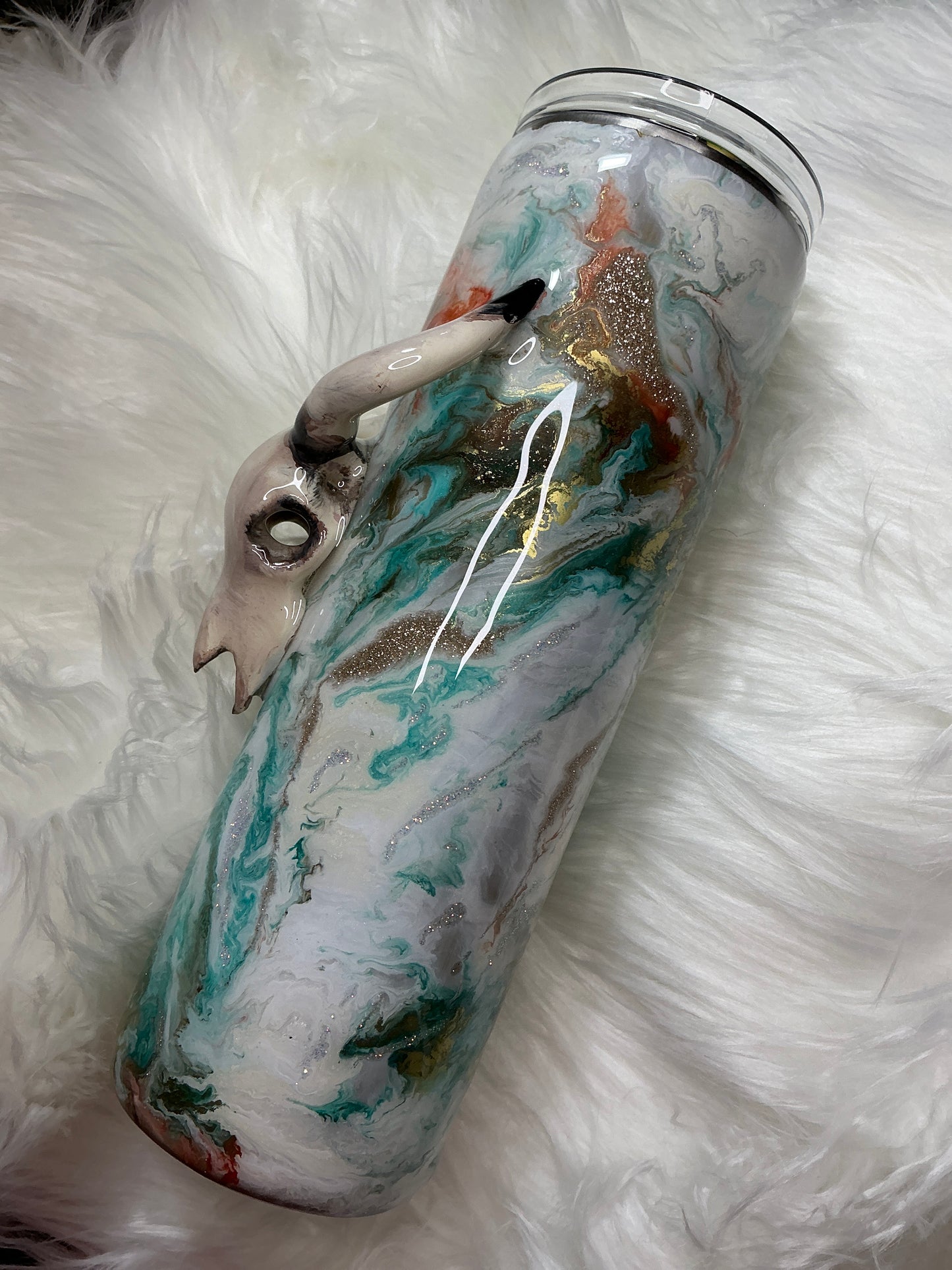 #61. 30 oz skinny tumbler with 3-D Longhorn Skull