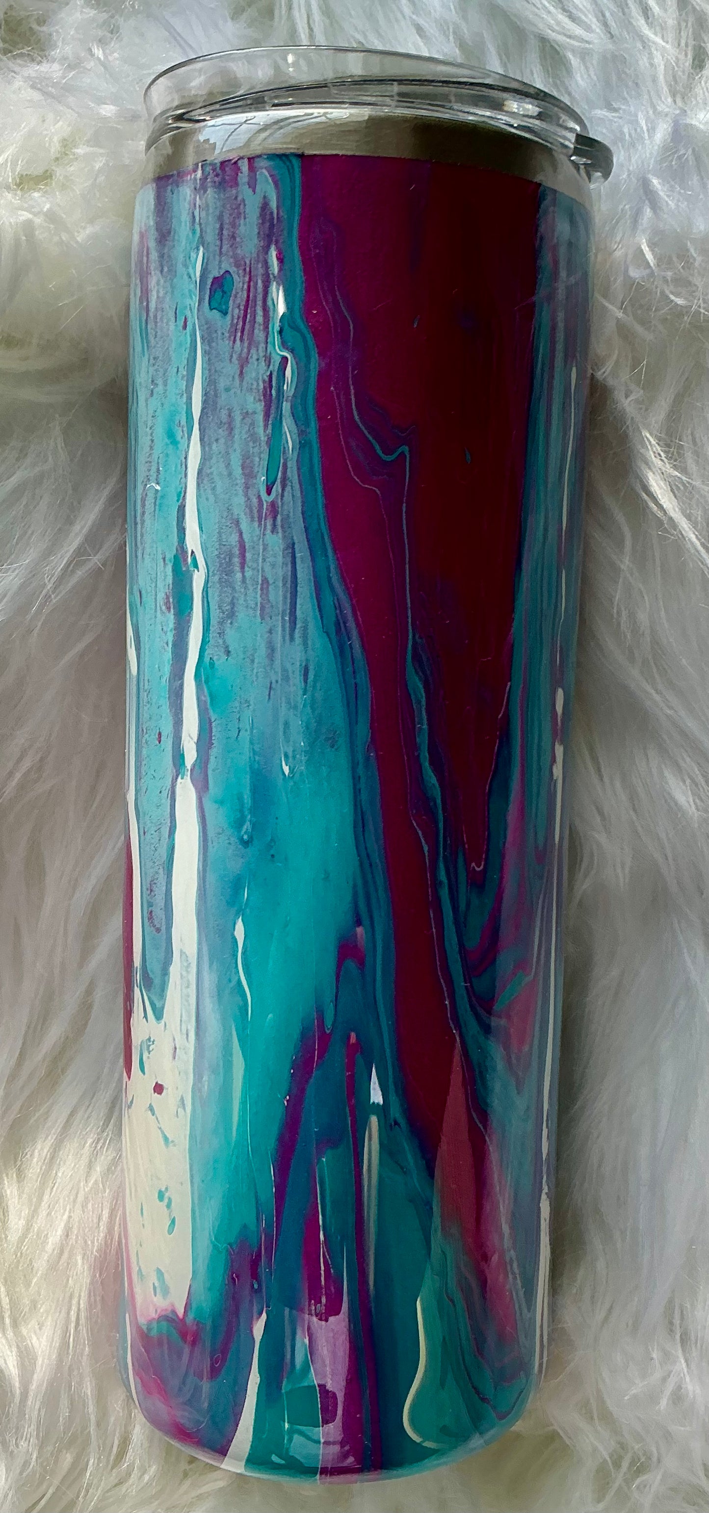 #109. 20 oz Skinny- Dirty Pour Technique with Magenta, Teal, and White