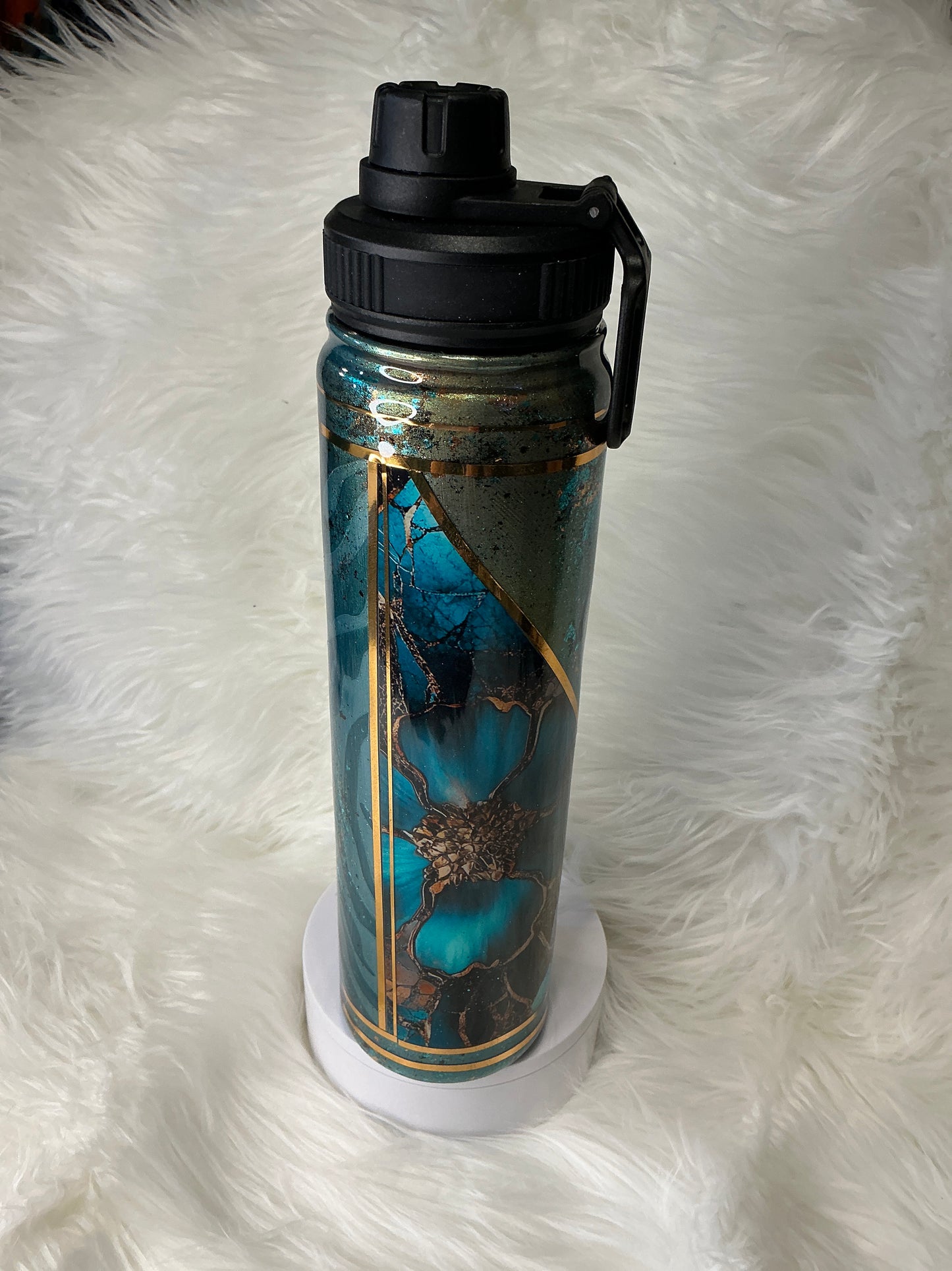 #695. 24 oz Waterbottle with “BE” in a mixed media technique