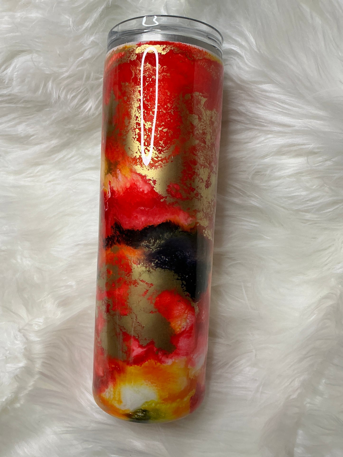 #319. 30 oz Skinny - Red, Orange, & Yellow Ink Drop