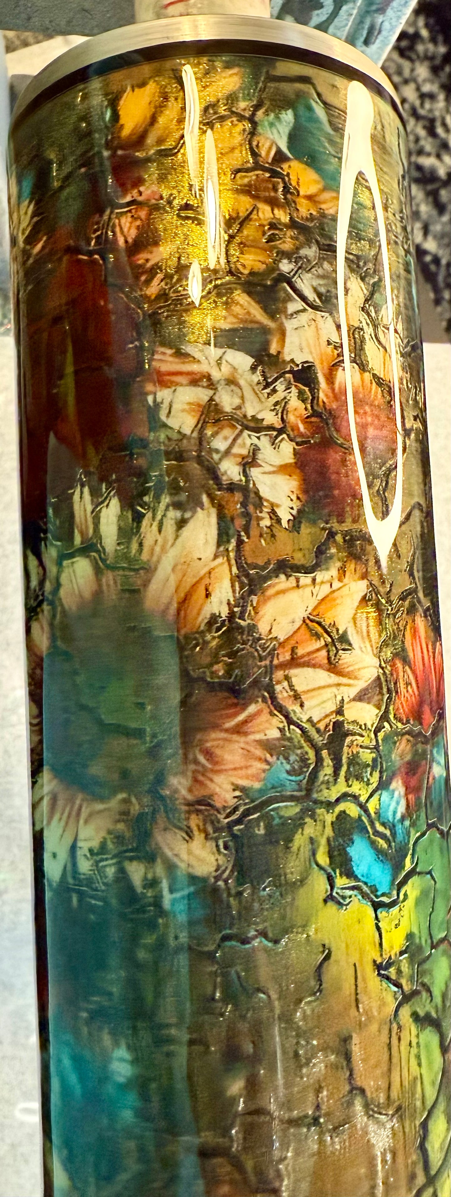 #716. 32 oz Tipsy GRUNGE with Sunflowers Flowers & a Crackle GRUNGE Element Sheet