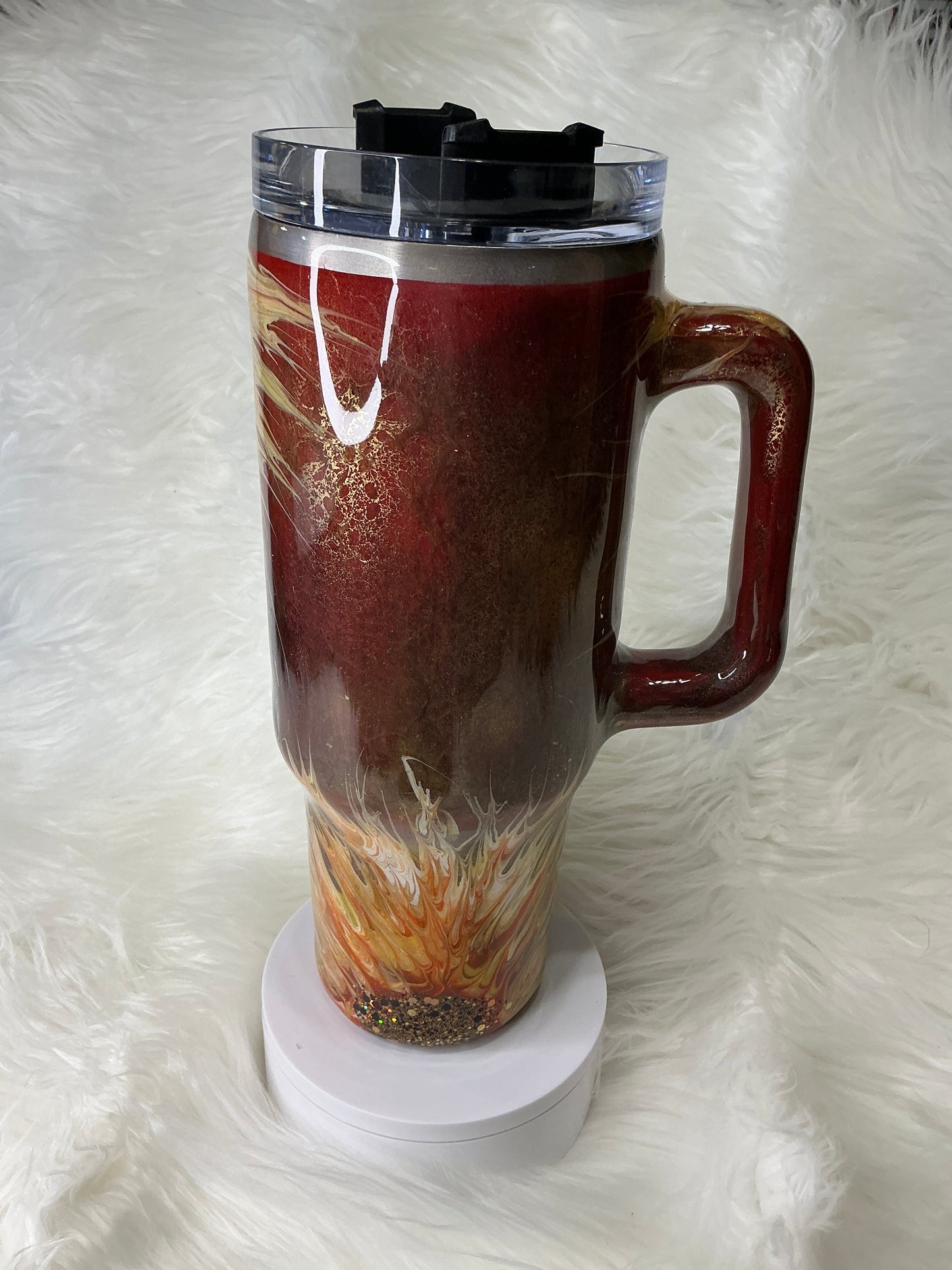 #689. 40 oz Traveler in a Burgundy Patina Sunflower