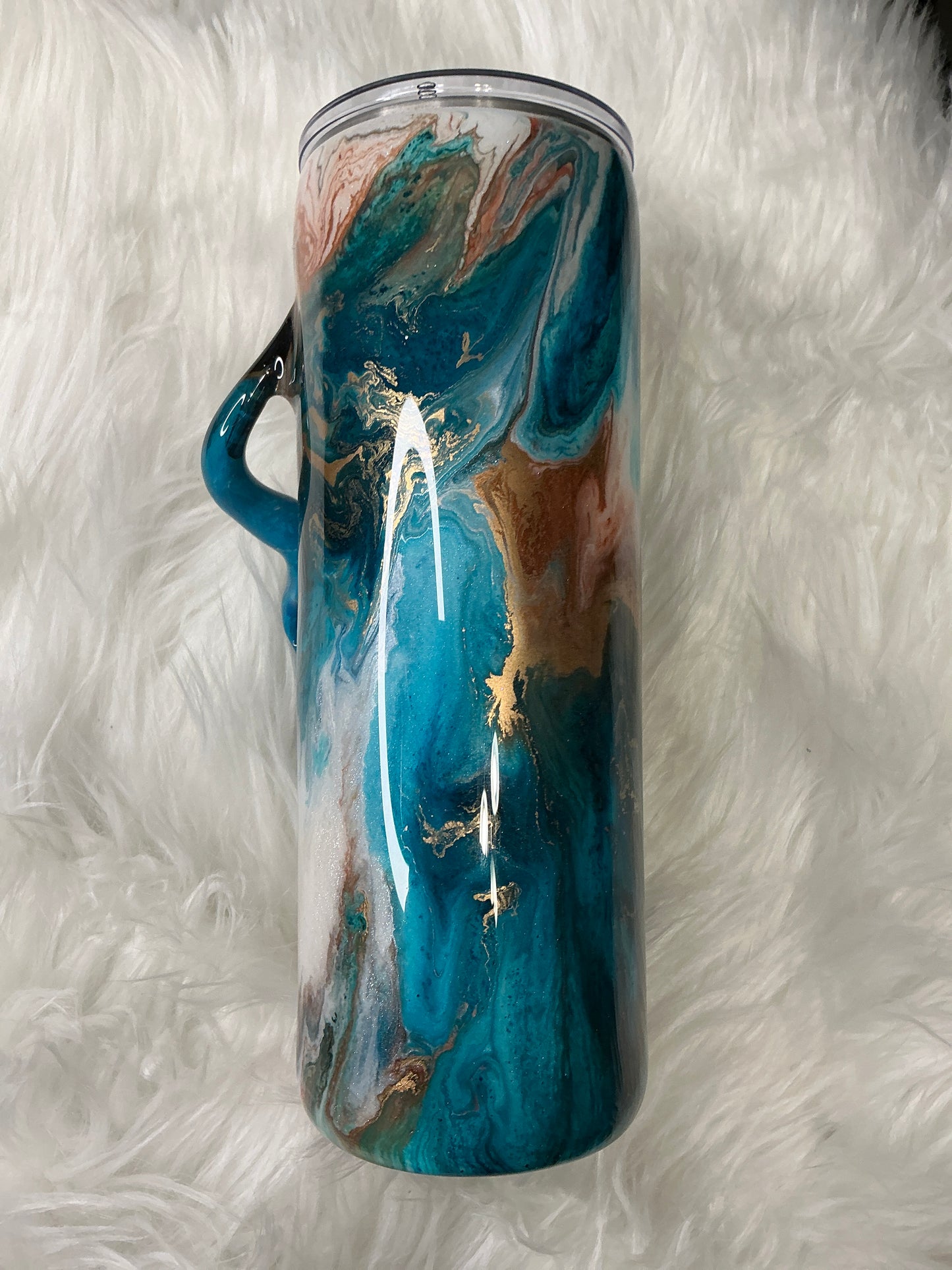 #625 20 oz Skinny - Western Marble with a Teal Skull