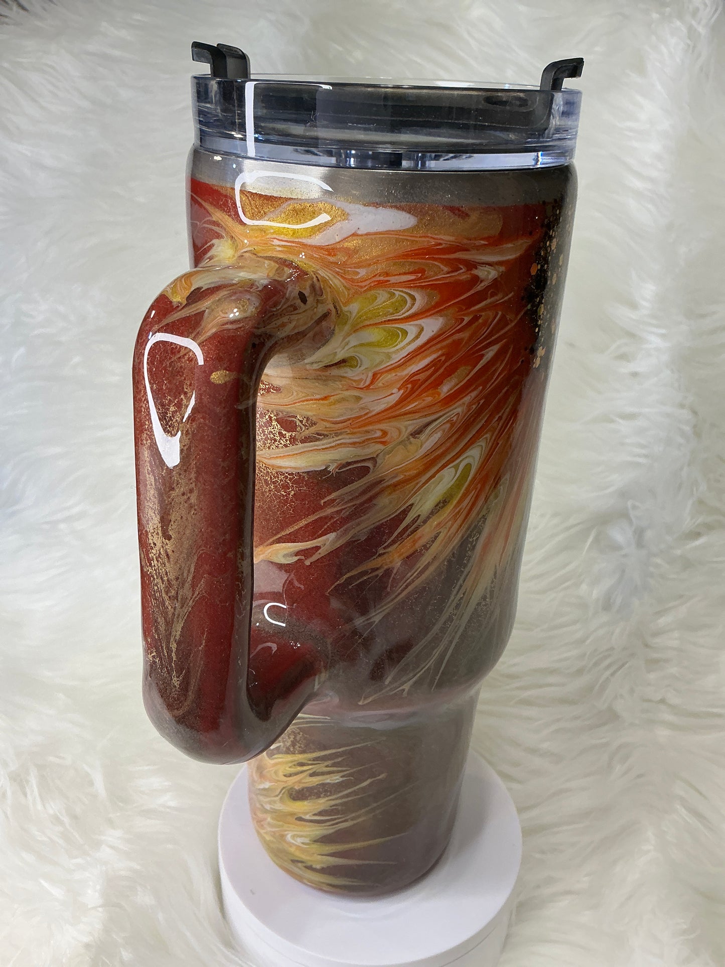 #689. 40 oz Traveler in a Burgundy Patina Sunflower