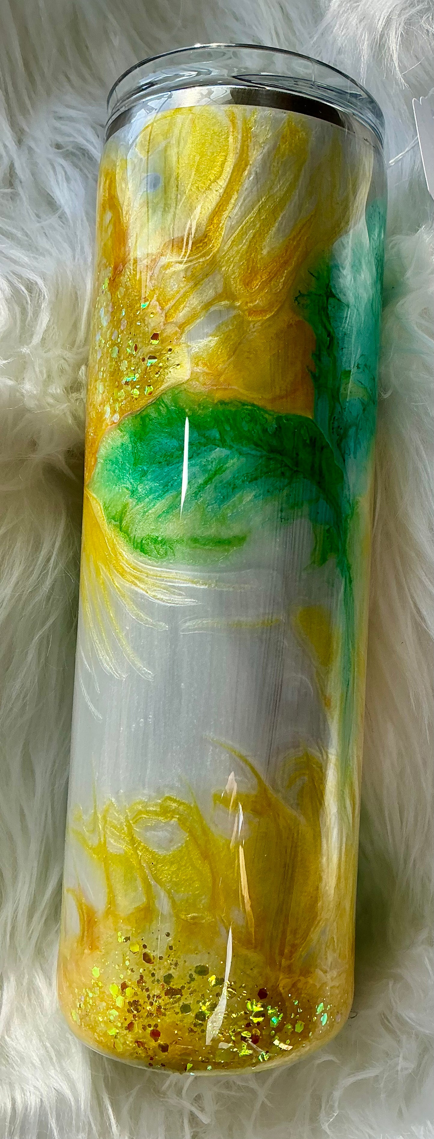 #76. 30 oz Skinny in Bold Yellow Abstract Floral Design