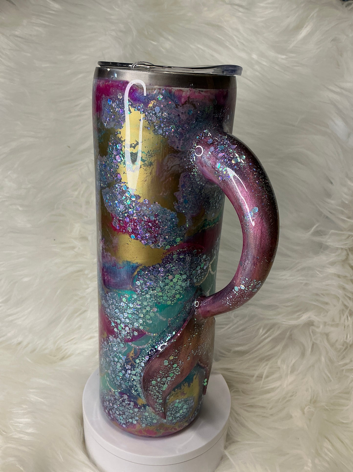 #701. 30 oz skinny tumbler with 3-D Mermaid Tail