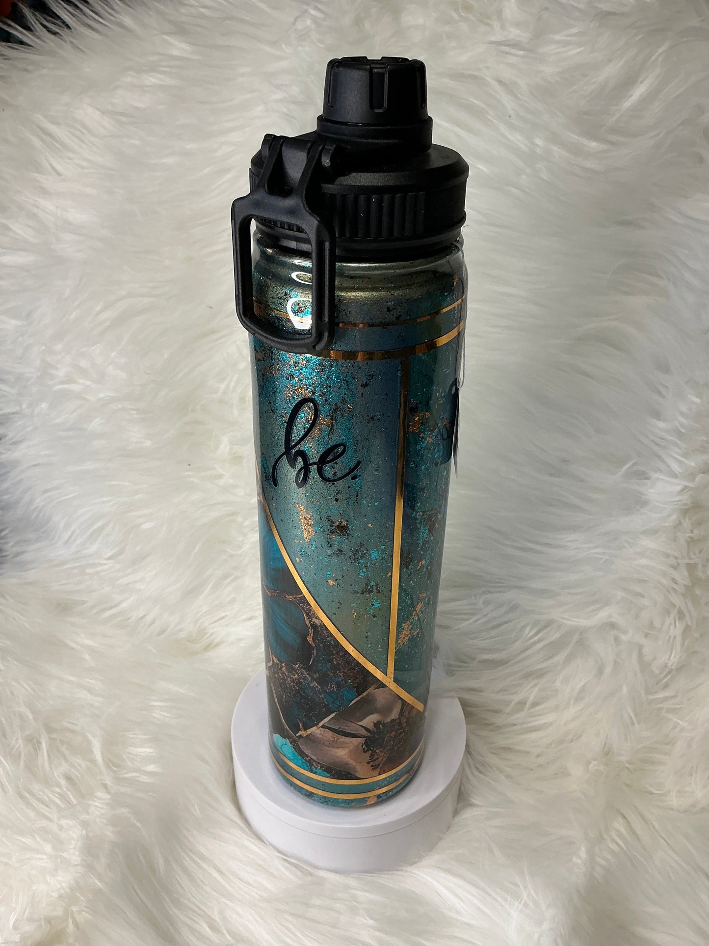 #695. 24 oz Waterbottle with “BE” in a mixed media technique