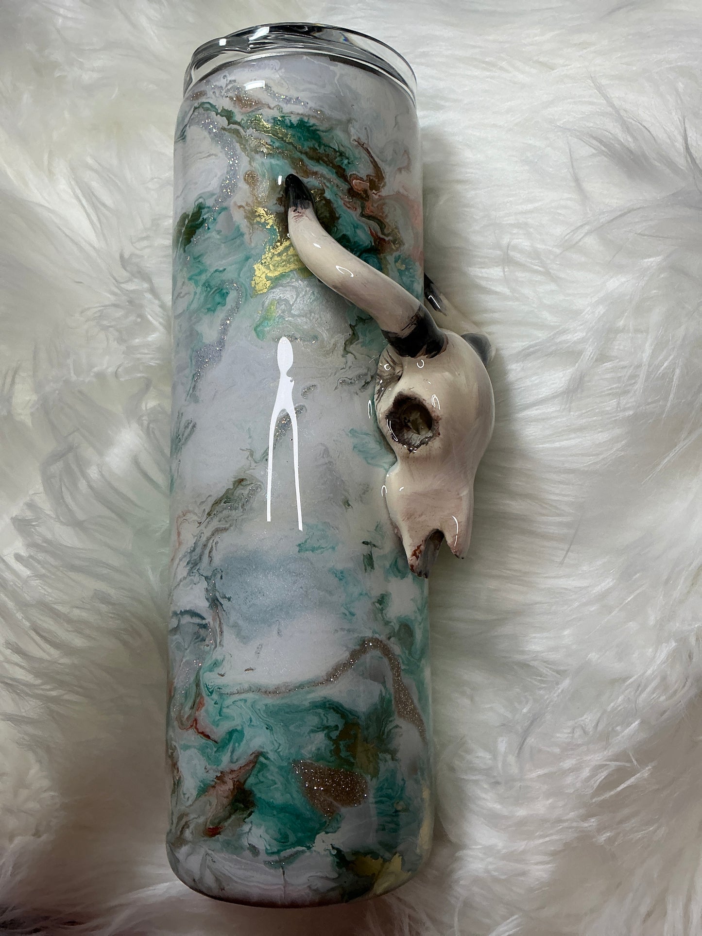 #61. 30 oz skinny tumbler with 3-D Longhorn Skull