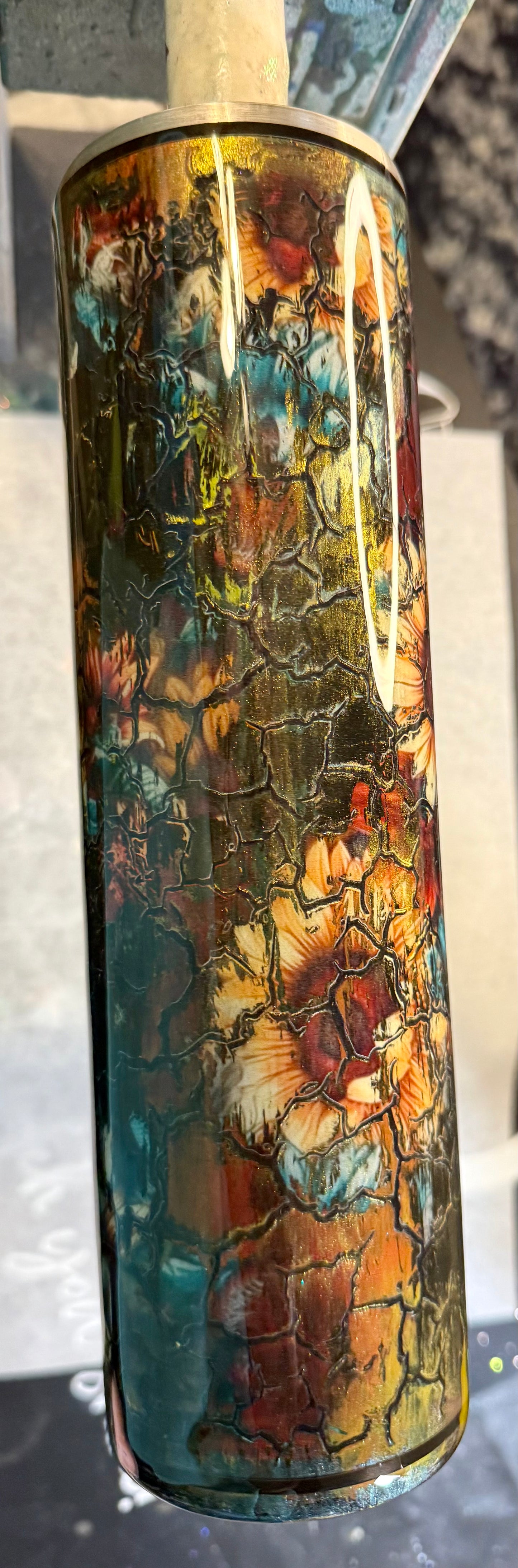 #716. 32 oz Tipsy GRUNGE with Sunflowers Flowers & a Crackle GRUNGE Element Sheet