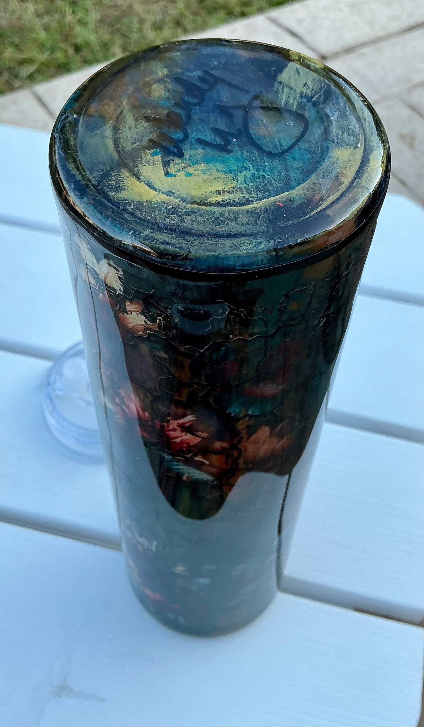 #713. 32 oz Tipsy GRUNGE with Sunflowers & Crackle