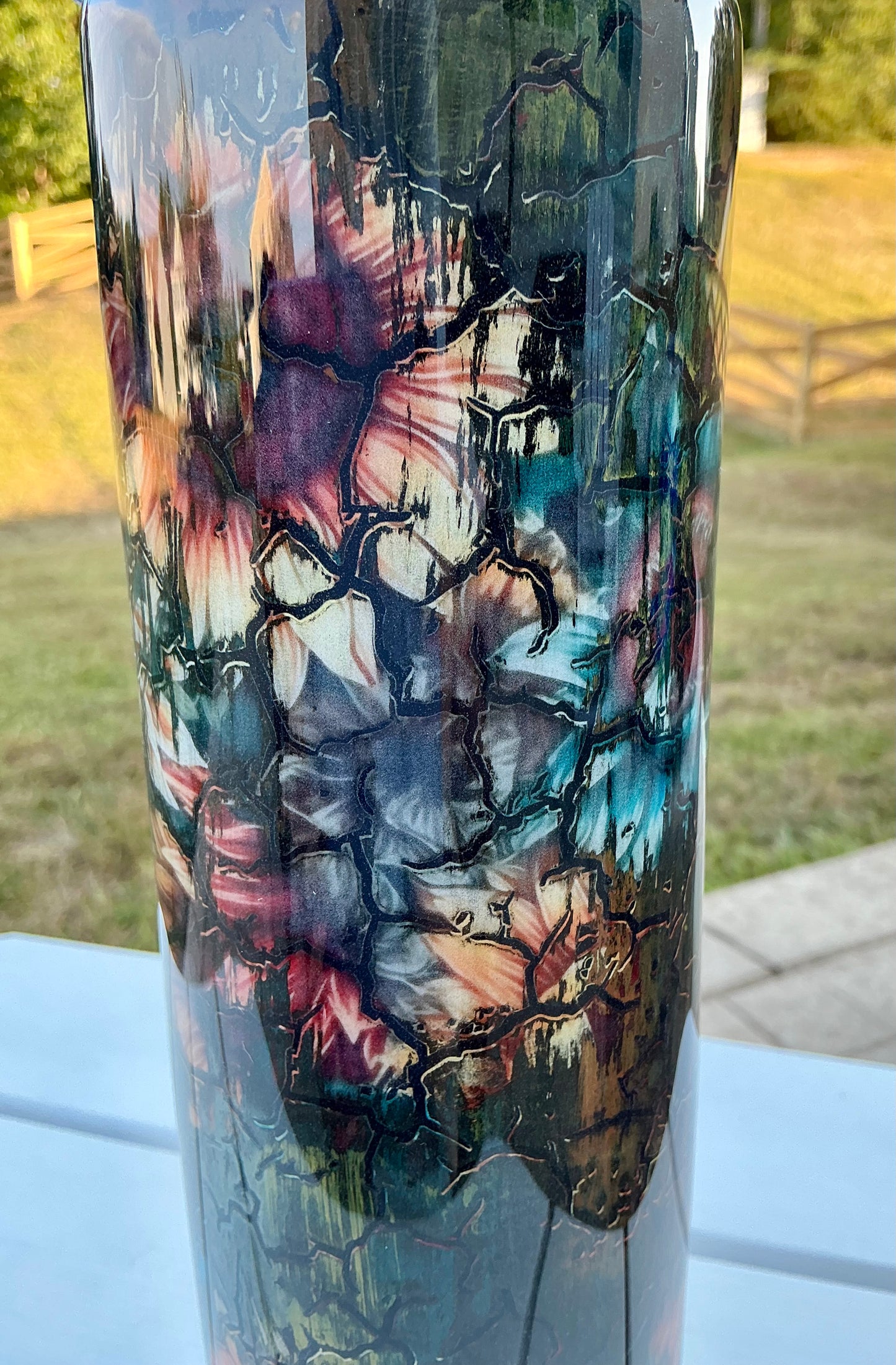 #713. 32 oz Tipsy GRUNGE with Sunflowers & Crackle