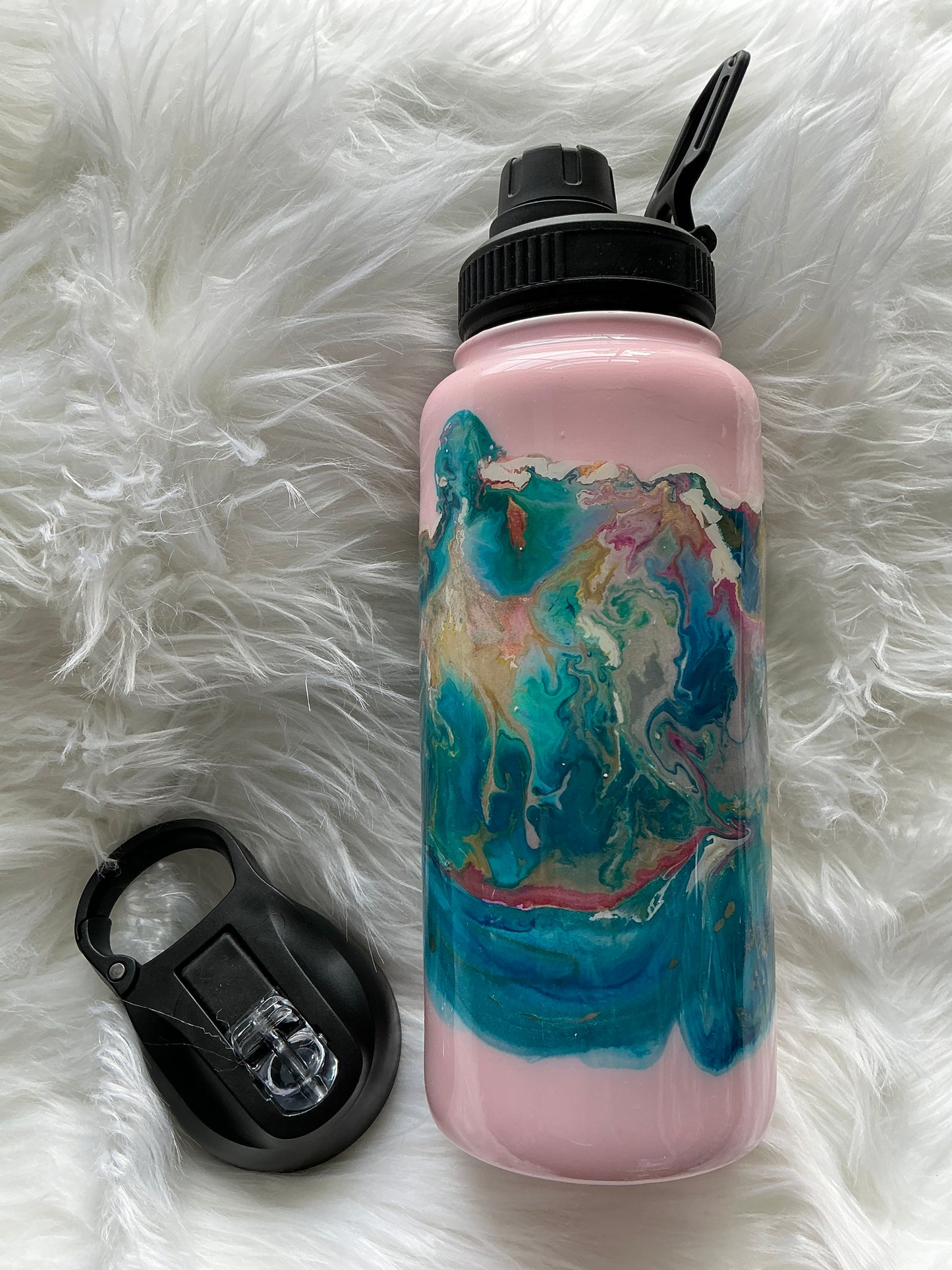 #31. 32 oz Duo Hydro with a Pink Base and Colorful Ink Swirl
