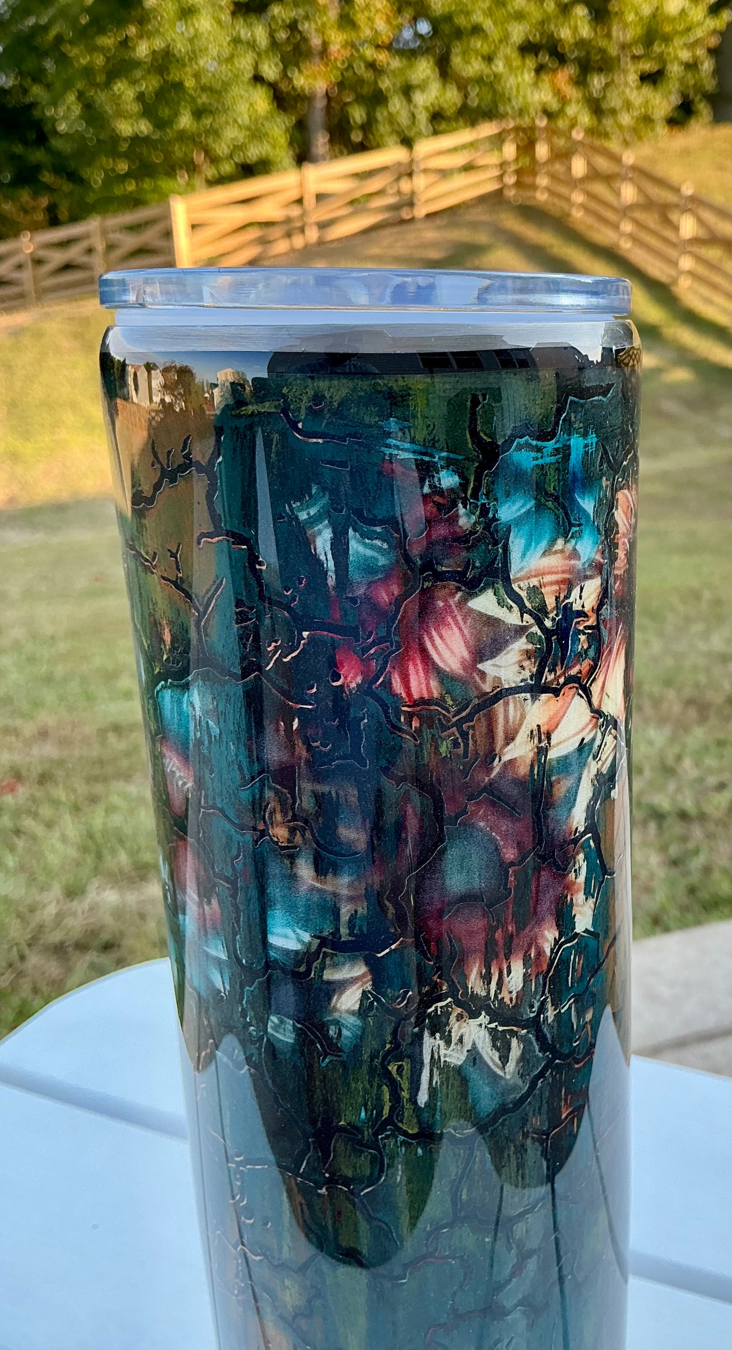 #713. 32 oz Tipsy GRUNGE with Sunflowers & Crackle