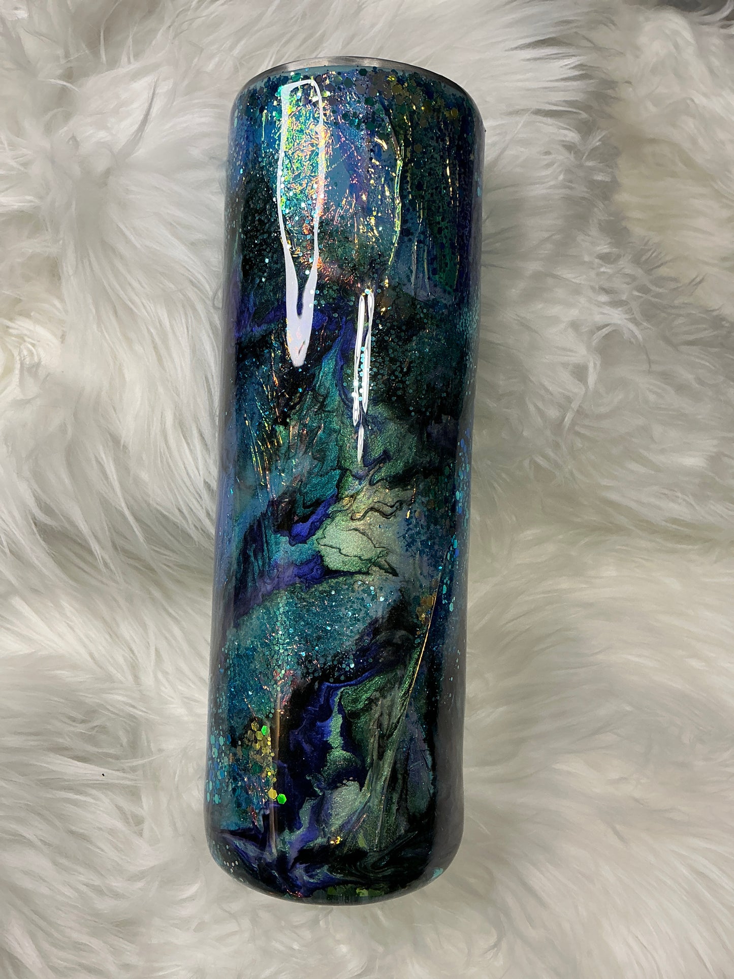#604. 30 oz Skinny - Black Opal with Cellophane Base