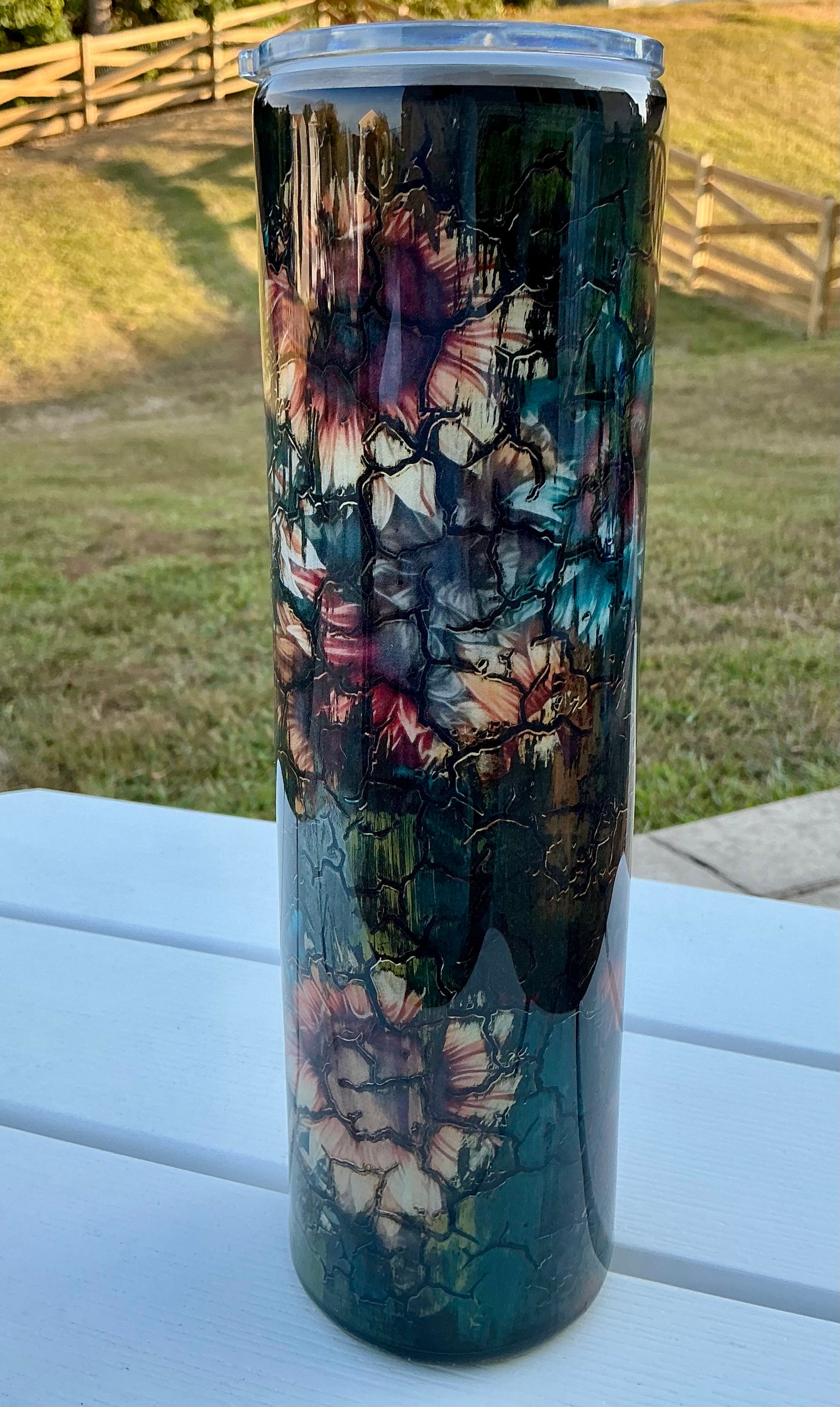 #713. 32 oz Tipsy GRUNGE with Sunflowers & Crackle