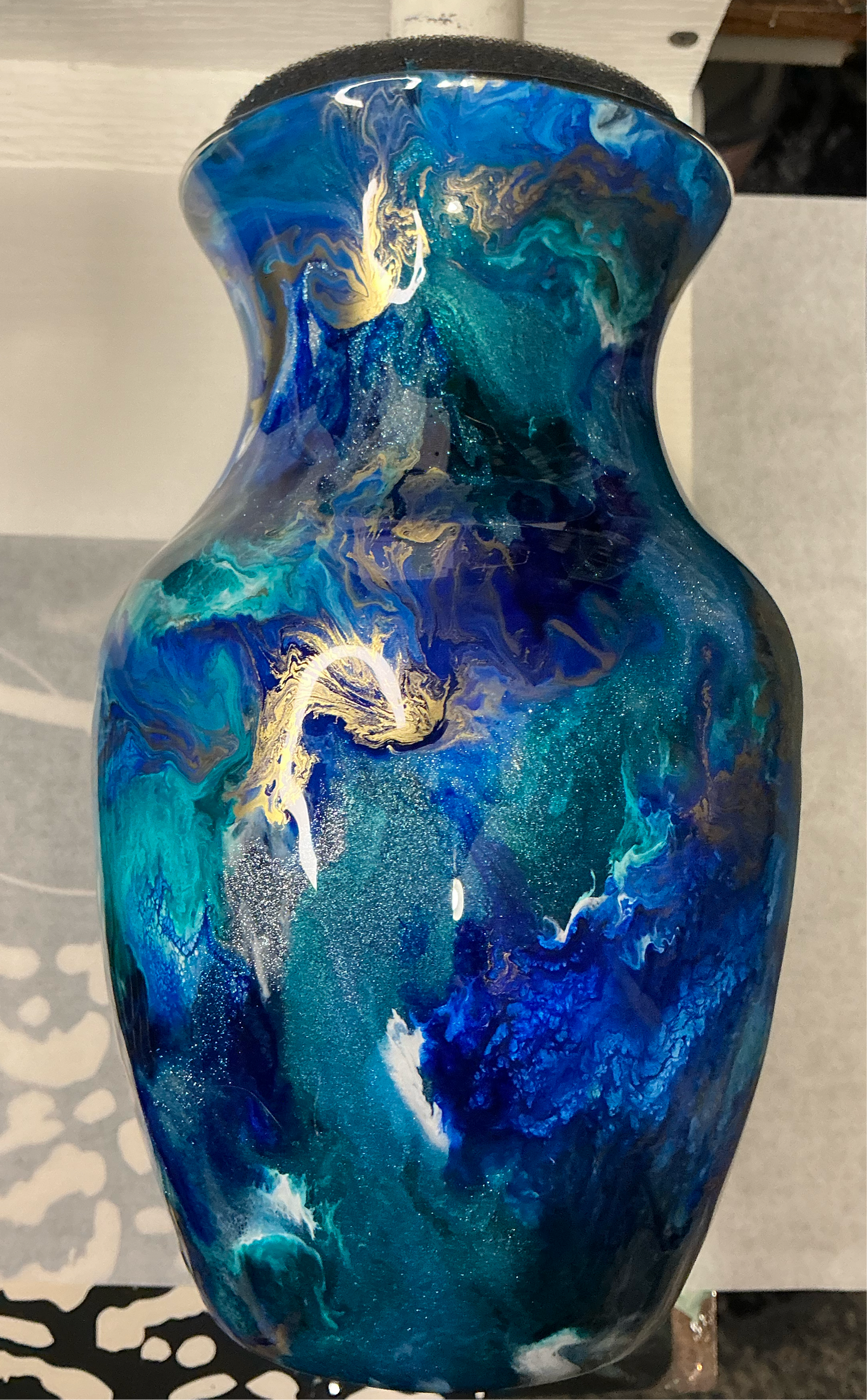 #614. 7 3/4” Vase Glows with Ocean Theme