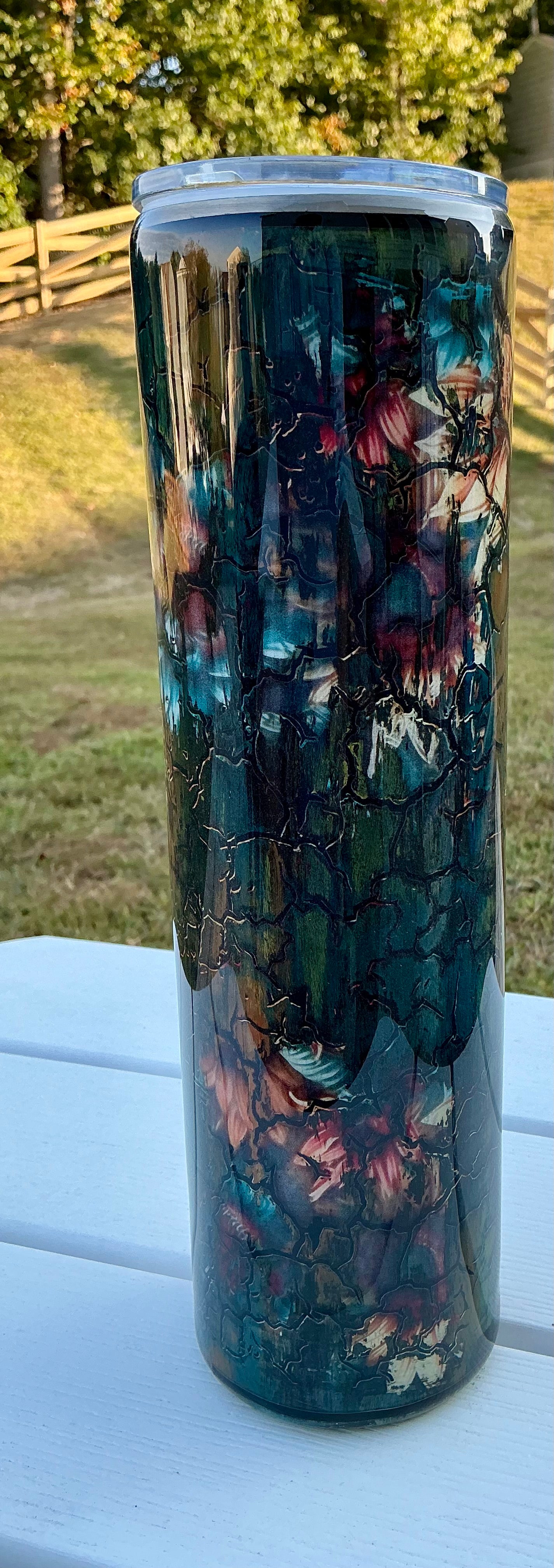 #713. 32 oz Tipsy GRUNGE with Sunflowers & Crackle
