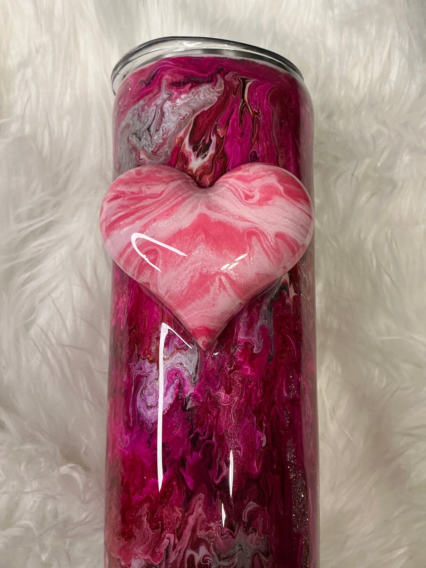 #623 30 oz Skinny - Pink Explosion with a 3-D Heart