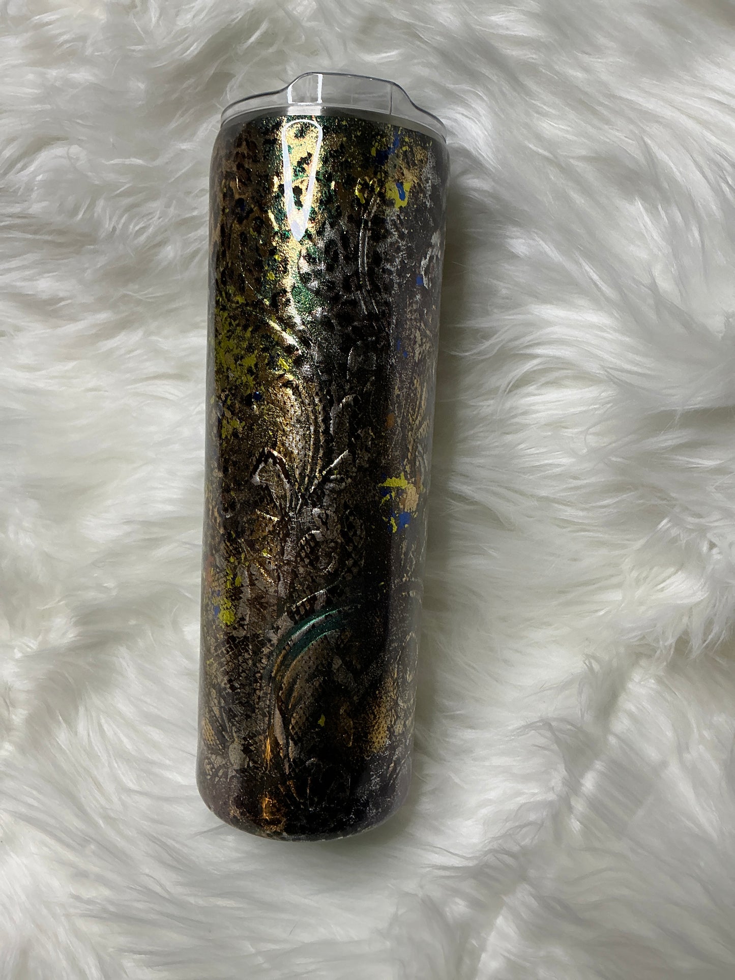 #53. 30 oz Skinny - Rustic Grunge with Foil & Tooled Leather