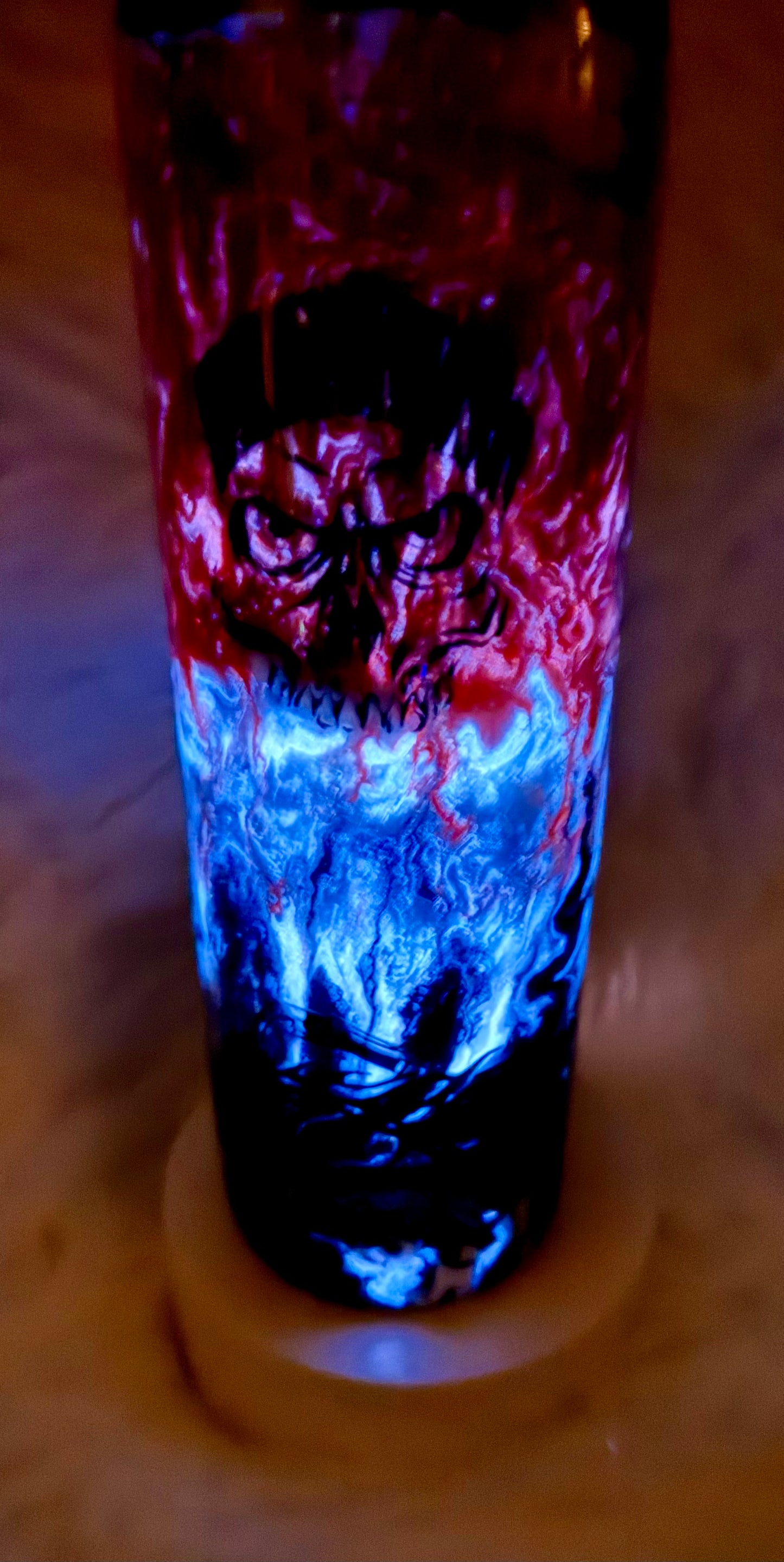 #707. 30 oz Skinny with Orange & Black Motorcycle with GLOW